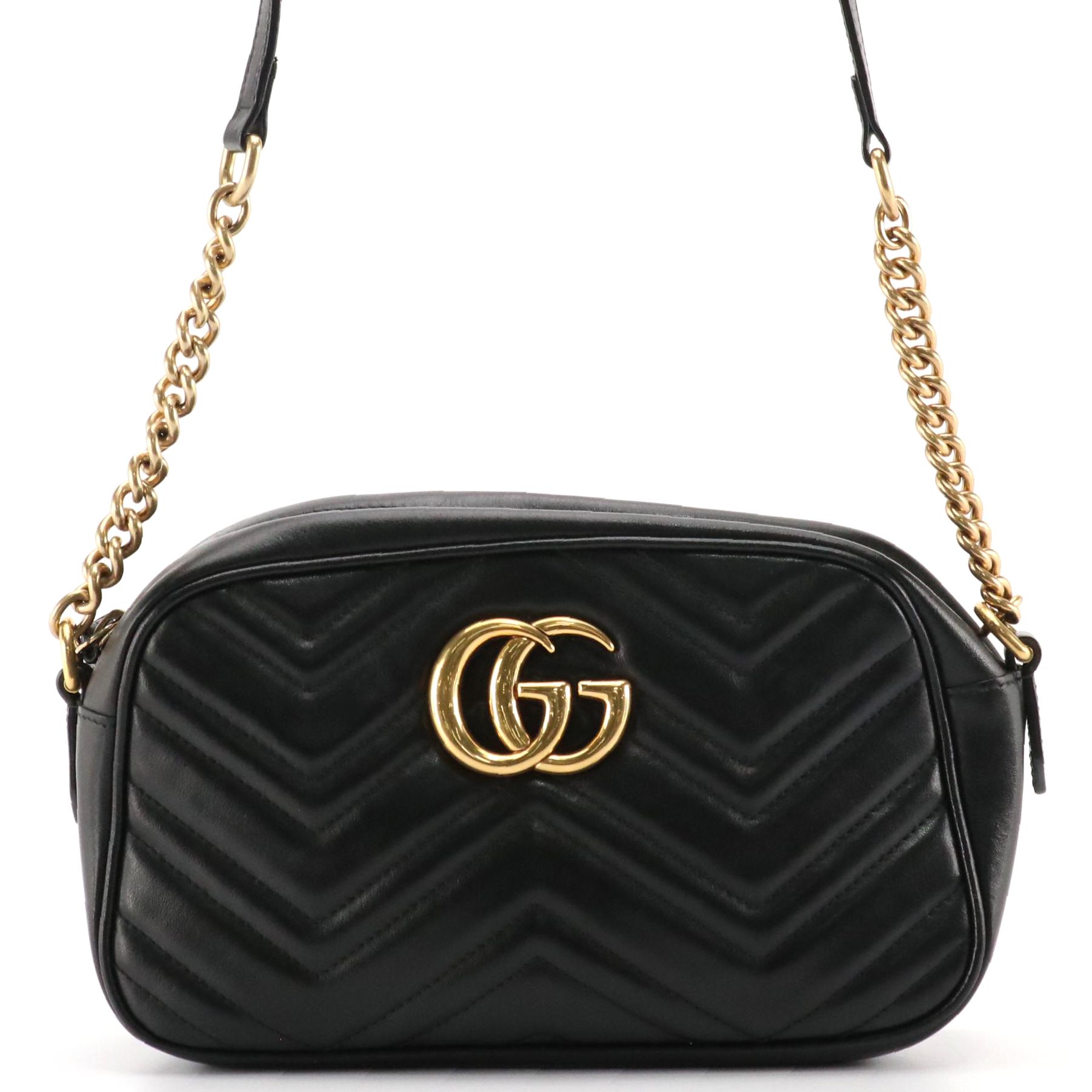 Gucci GG Marmont Crossbody Bag in Black Chevron Matelassé Leather