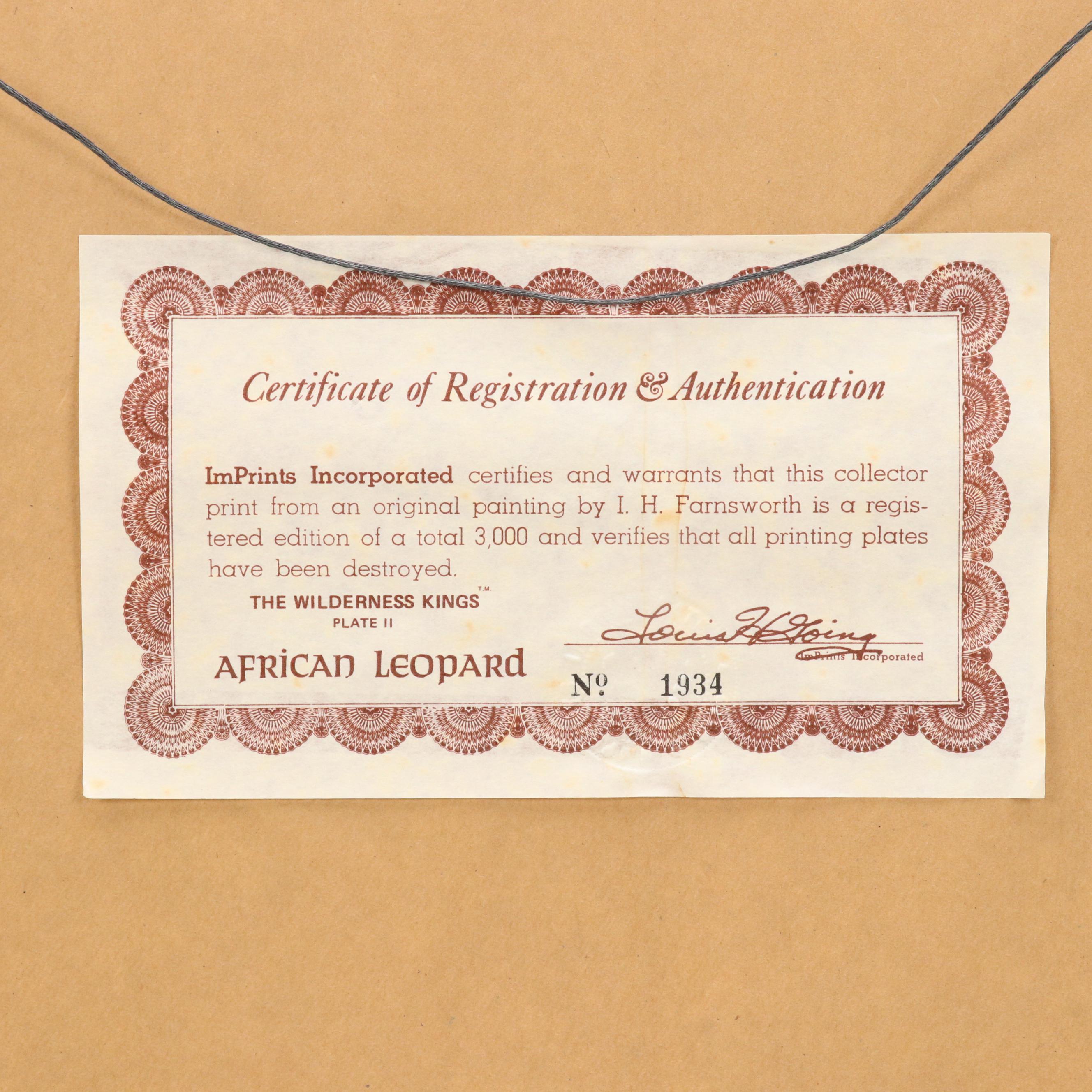 Imogene Farnsworth Offset Lithograph "African Leopard," 1976