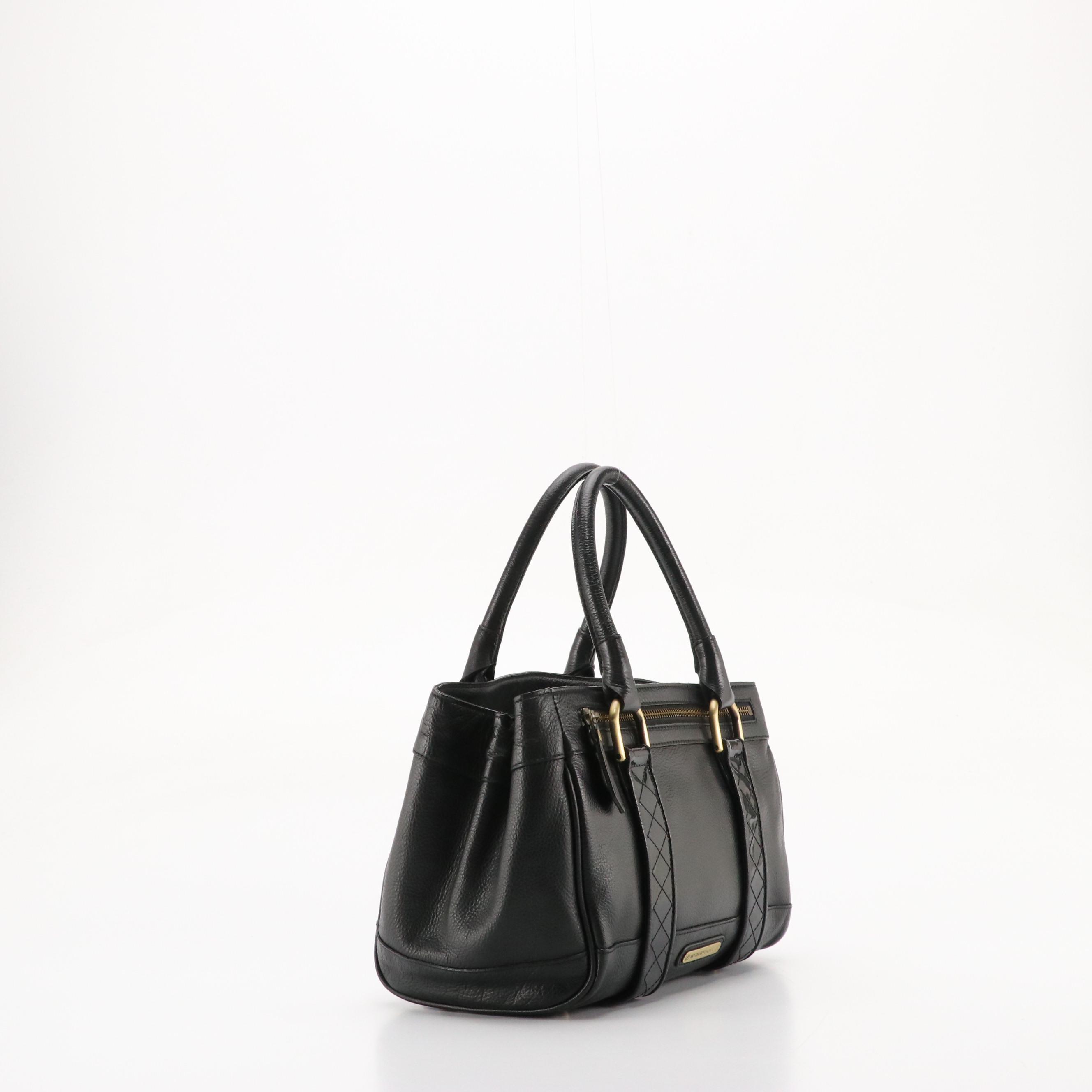 Burberry Black Grained Diamond Stitch Patent Leather Trimmed Handbag Tote