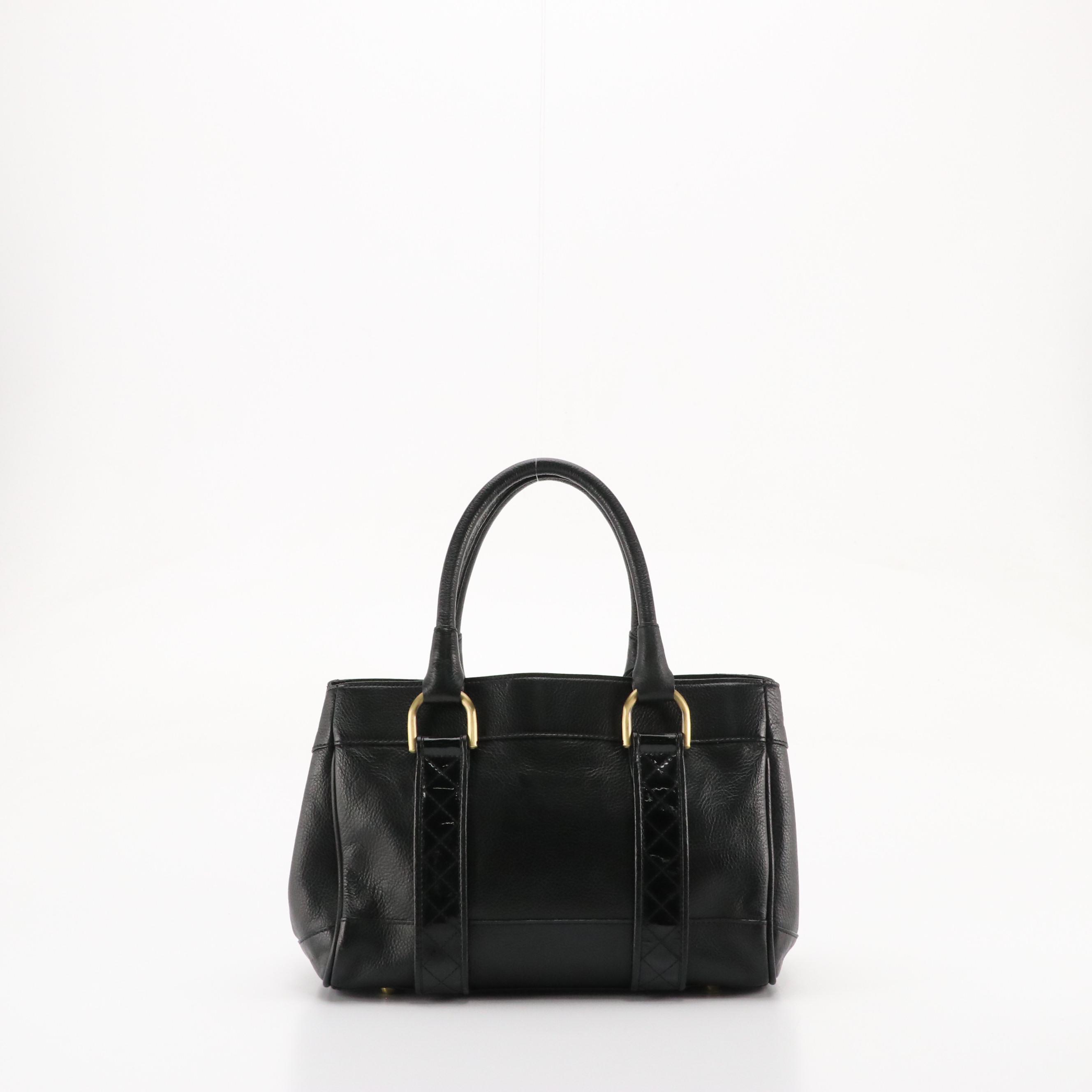 Burberry Black Grained Diamond Stitch Patent Leather Trimmed Handbag Tote