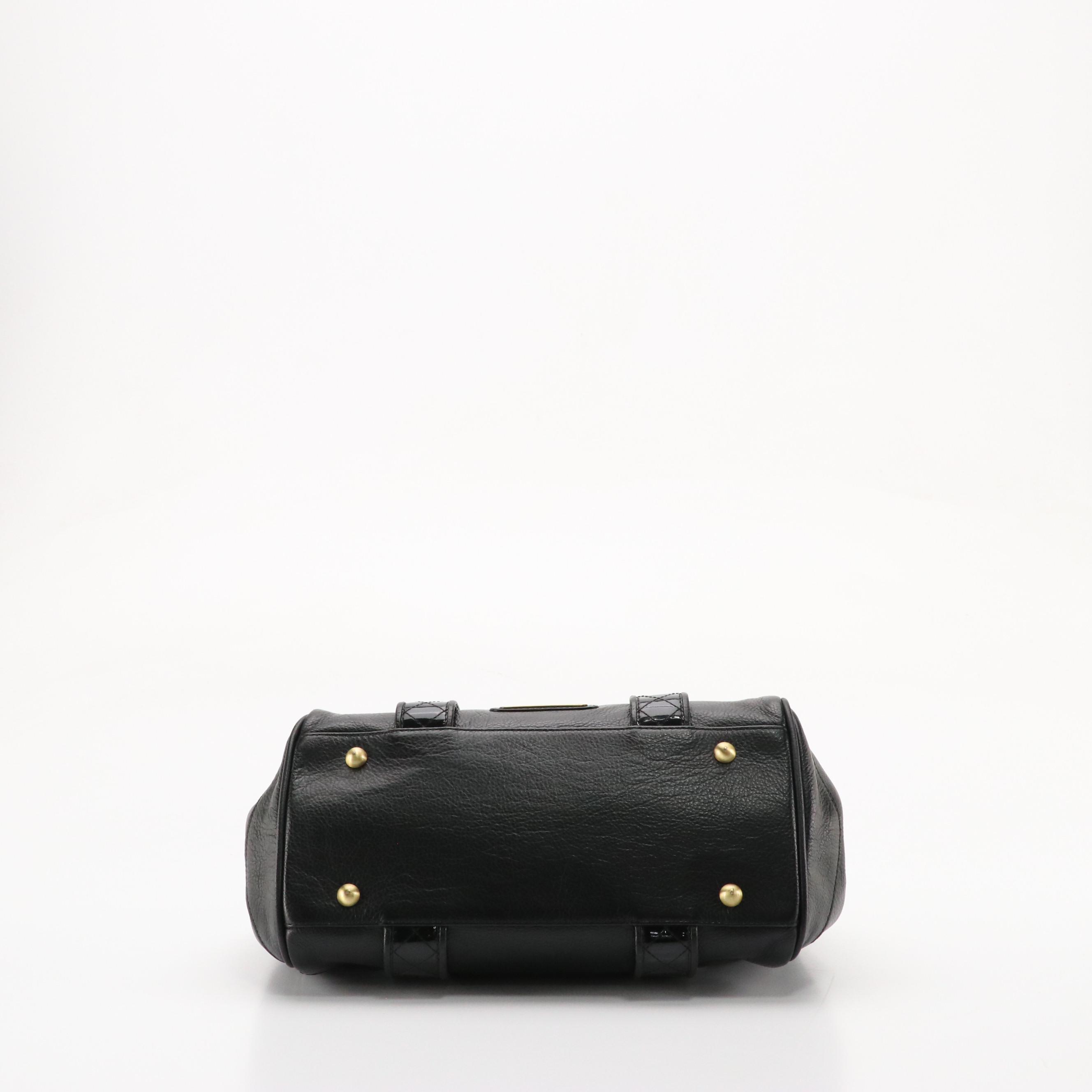 Burberry Black Grained Diamond Stitch Patent Leather Trimmed Handbag Tote