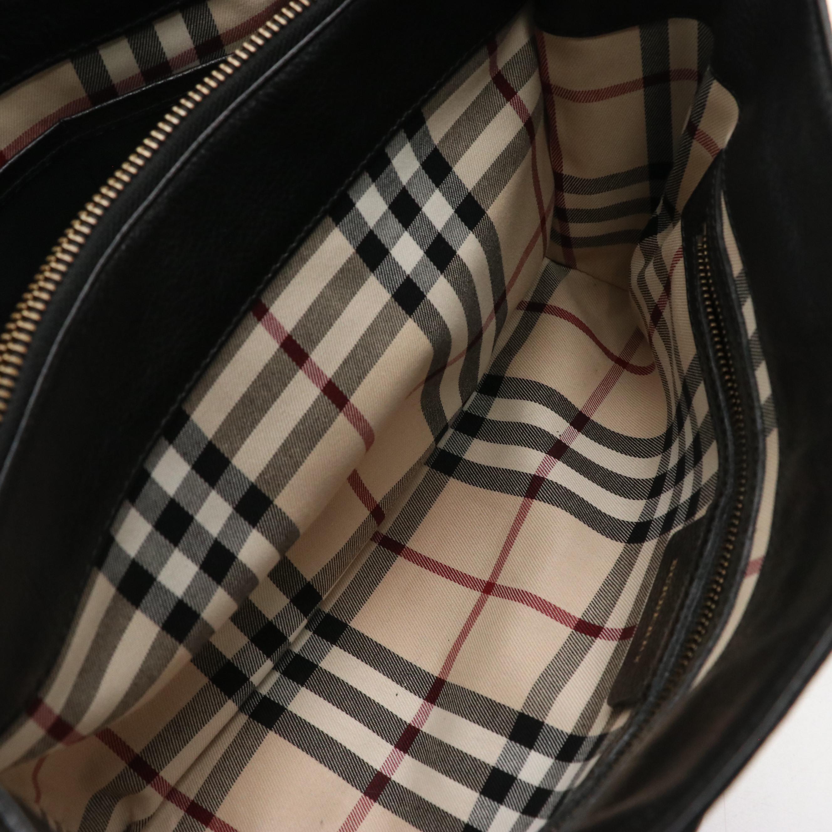 Burberry Black Grained Diamond Stitch Patent Leather Trimmed Handbag Tote