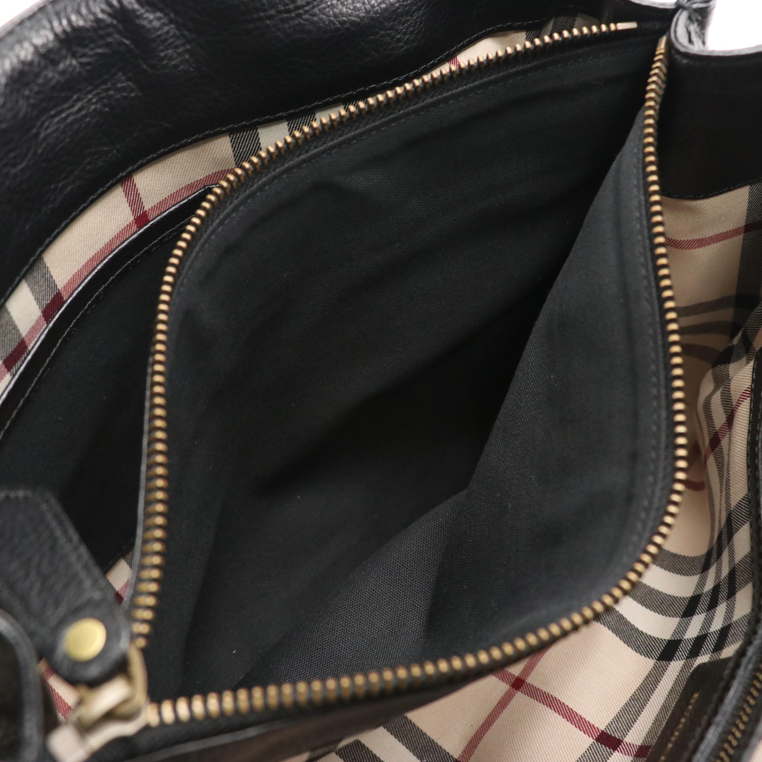 Burberry Black Grained Diamond Stitch Patent Leather Trimmed Handbag Tote