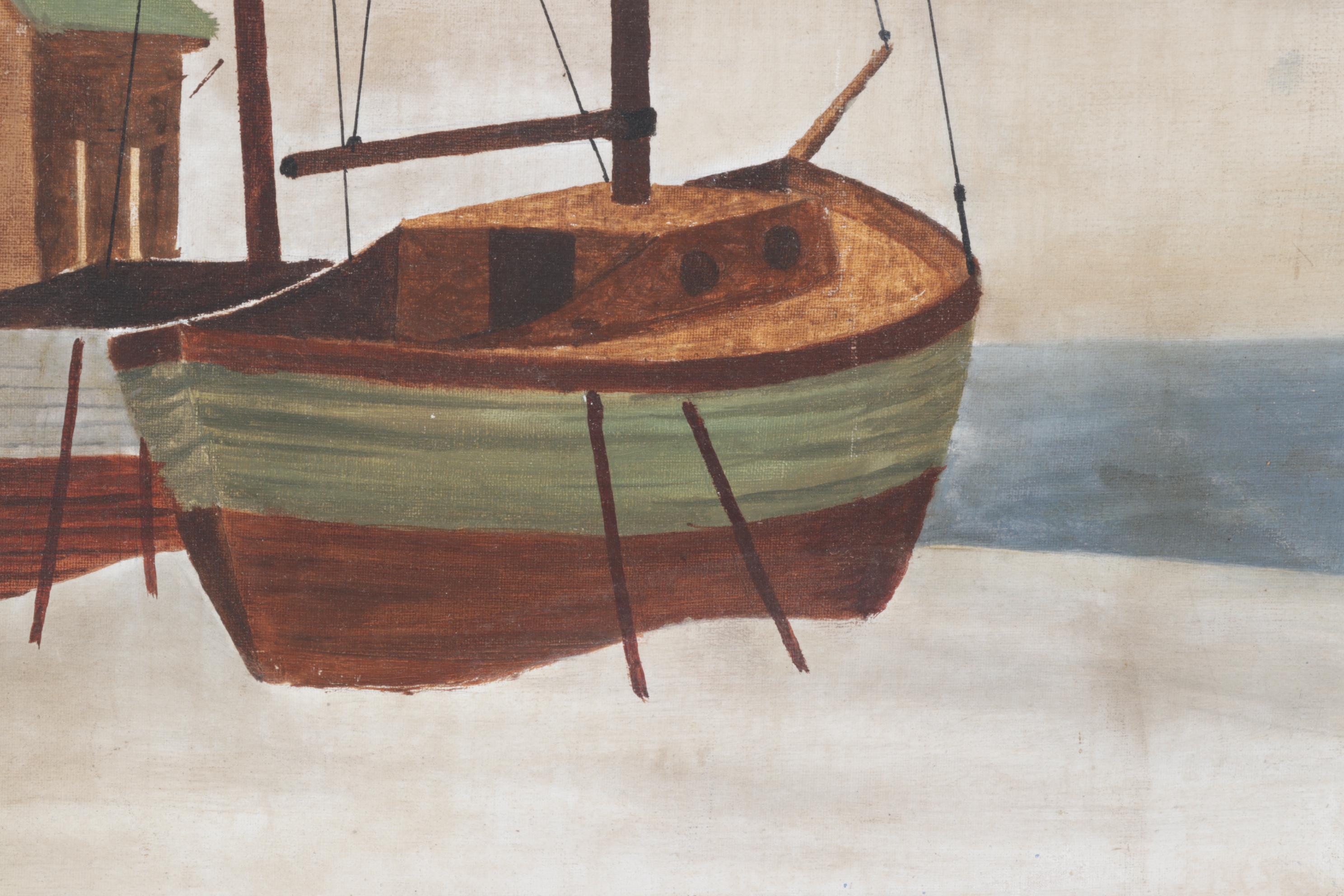 Jim McCormack Oil on Canvas Painting of Sailboats & Beach Cabin