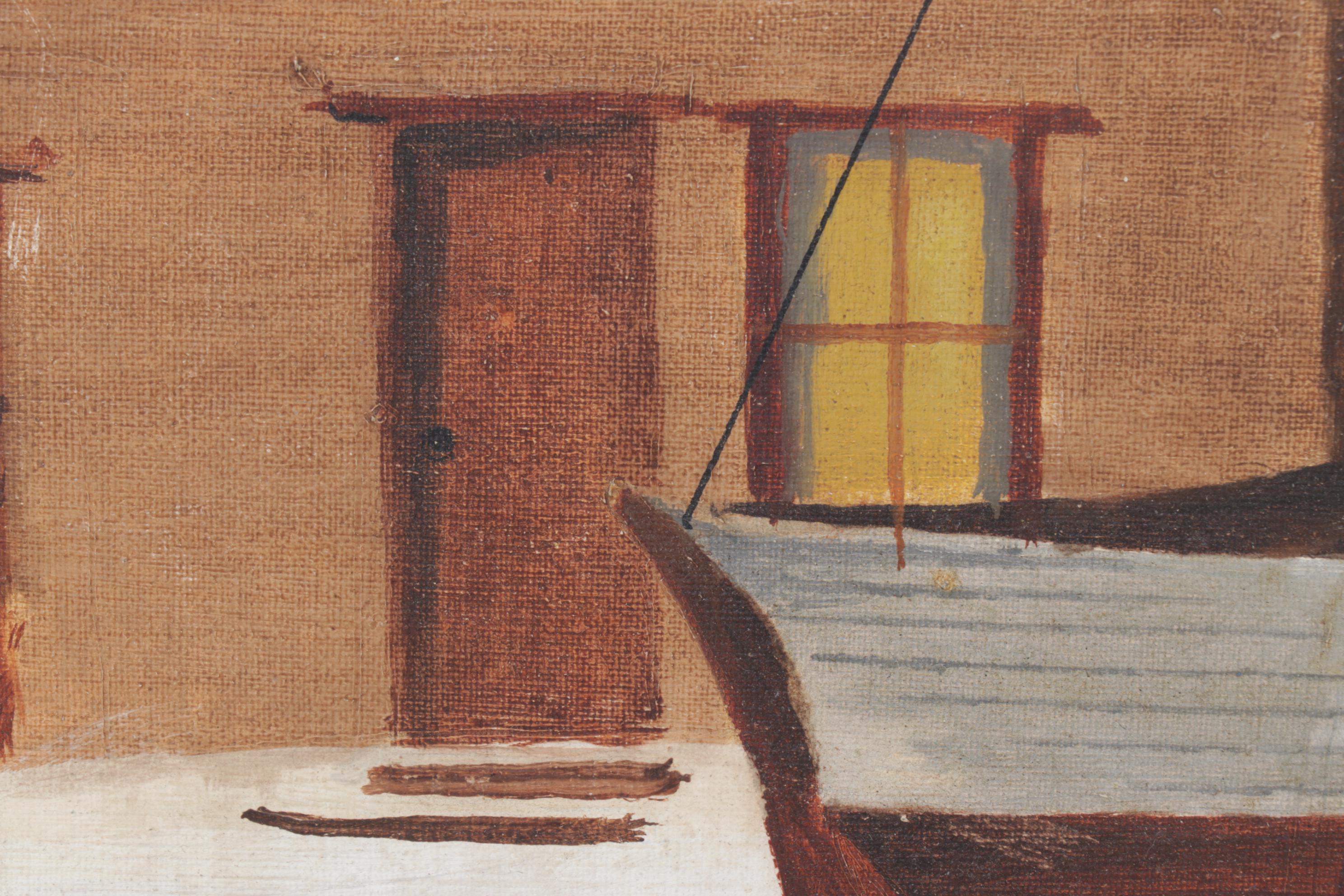 Jim McCormack Oil on Canvas Painting of Sailboats & Beach Cabin