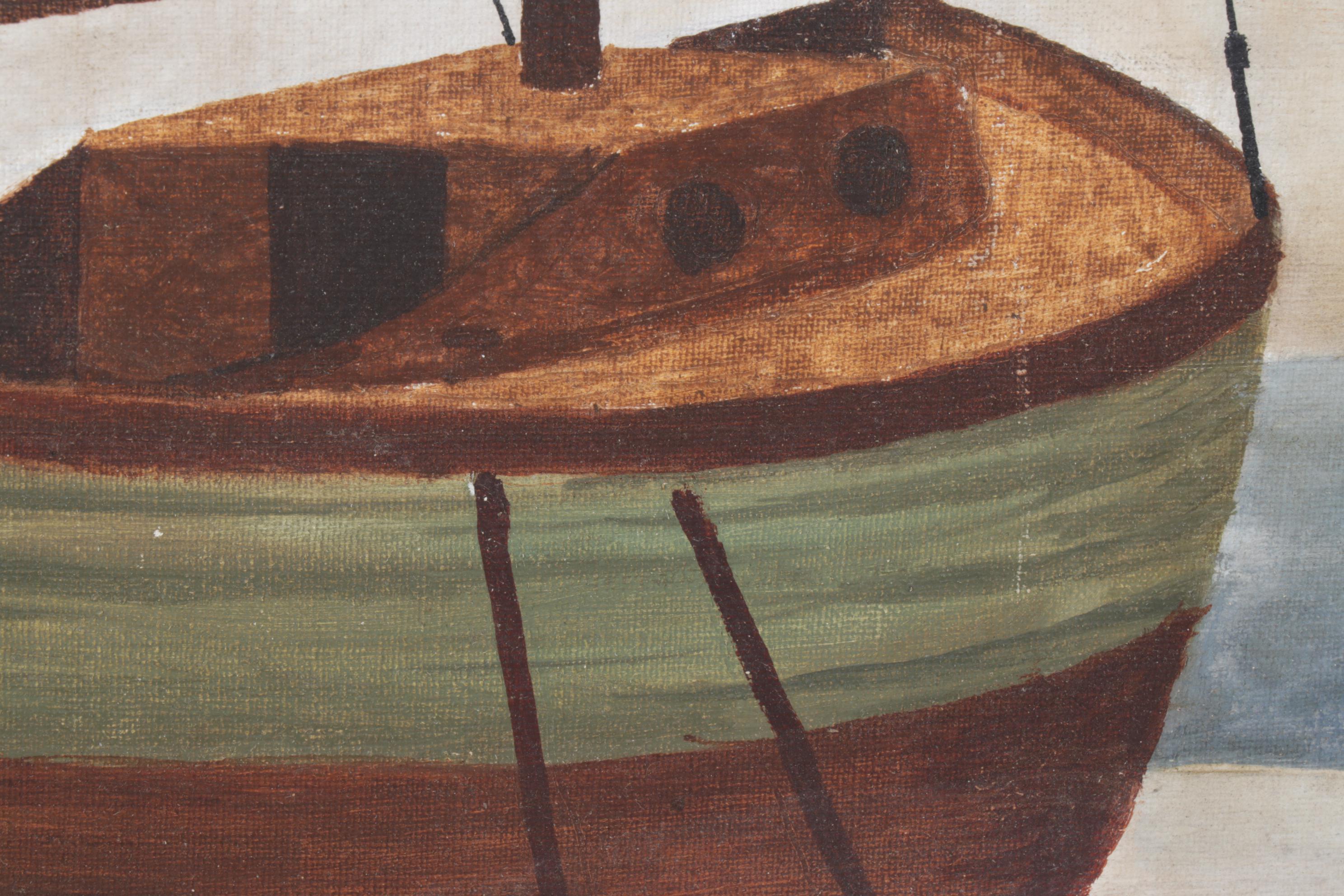 Jim McCormack Oil on Canvas Painting of Sailboats & Beach Cabin