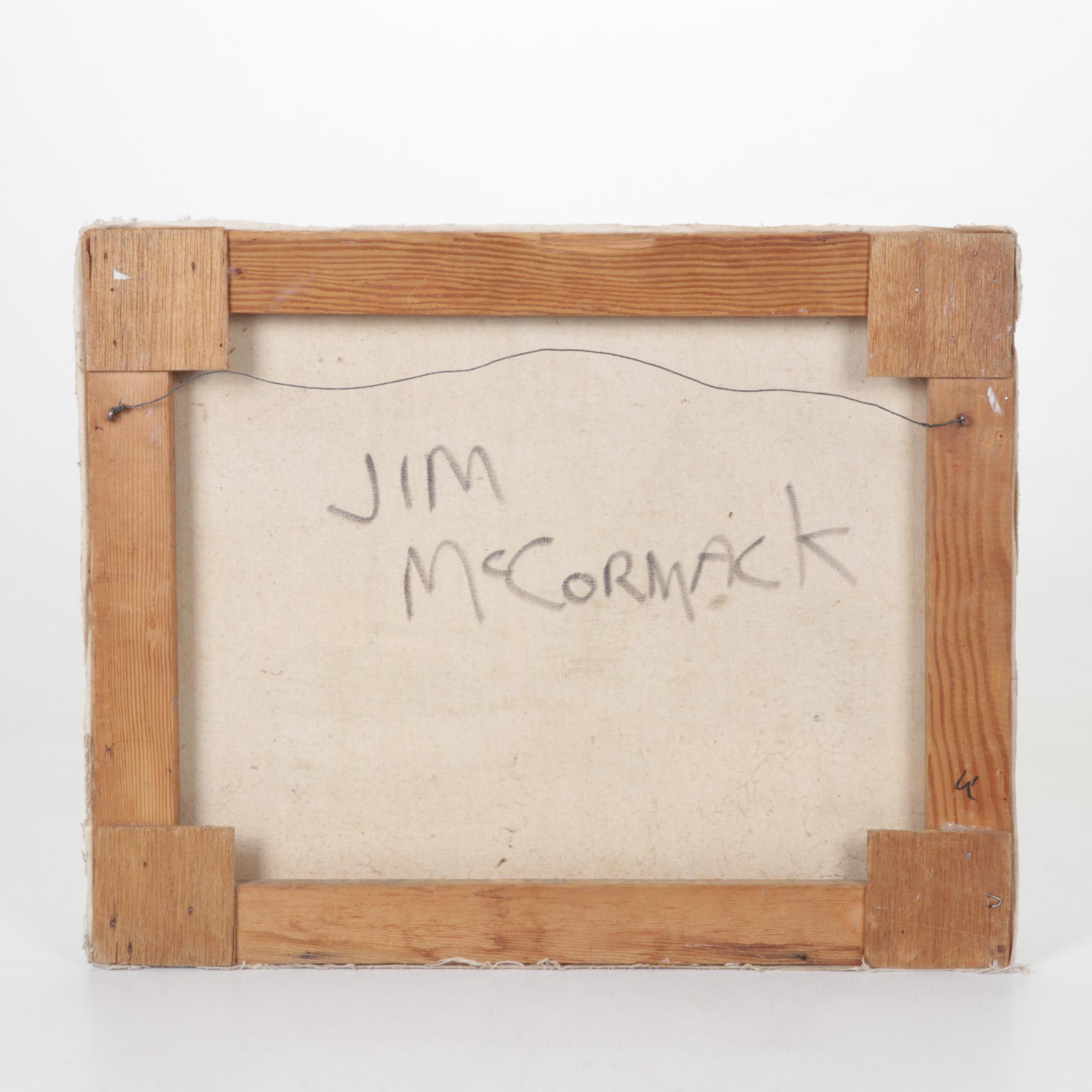 Jim McCormack Oil on Canvas Painting of Sailboats & Beach Cabin