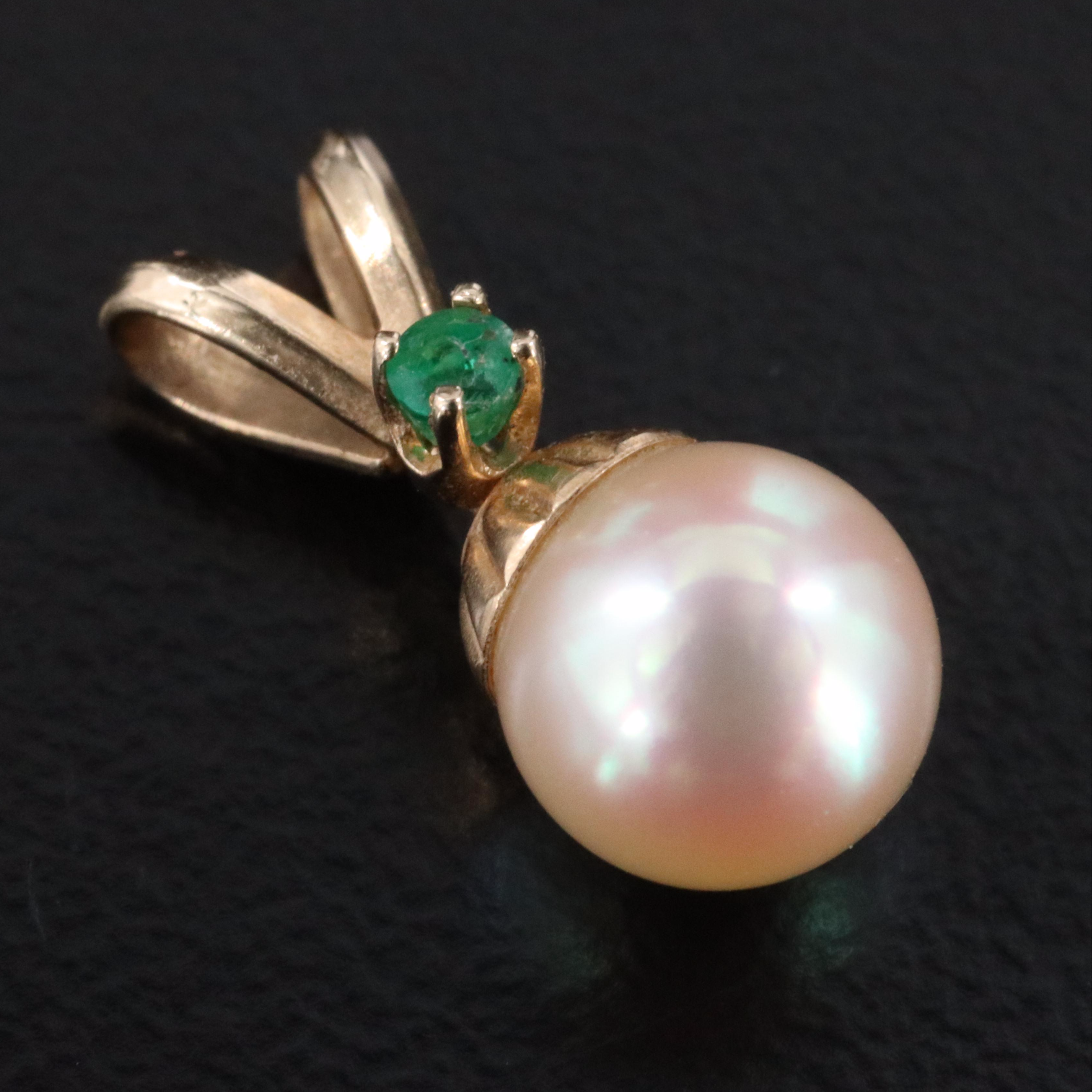 14K Pendants Featuring Emerald, Pearl and Jasperware
