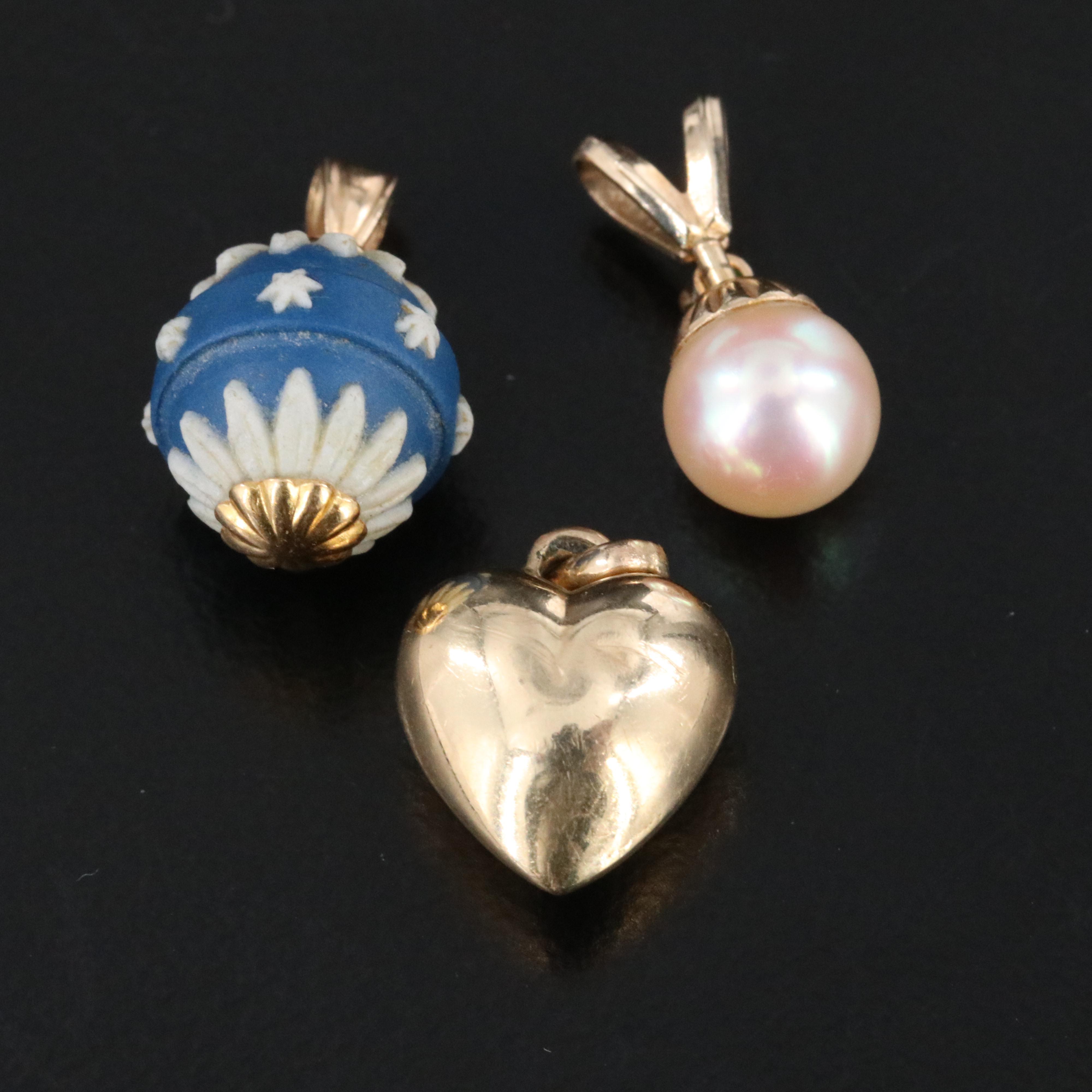 14K Pendants Featuring Emerald, Pearl and Jasperware
