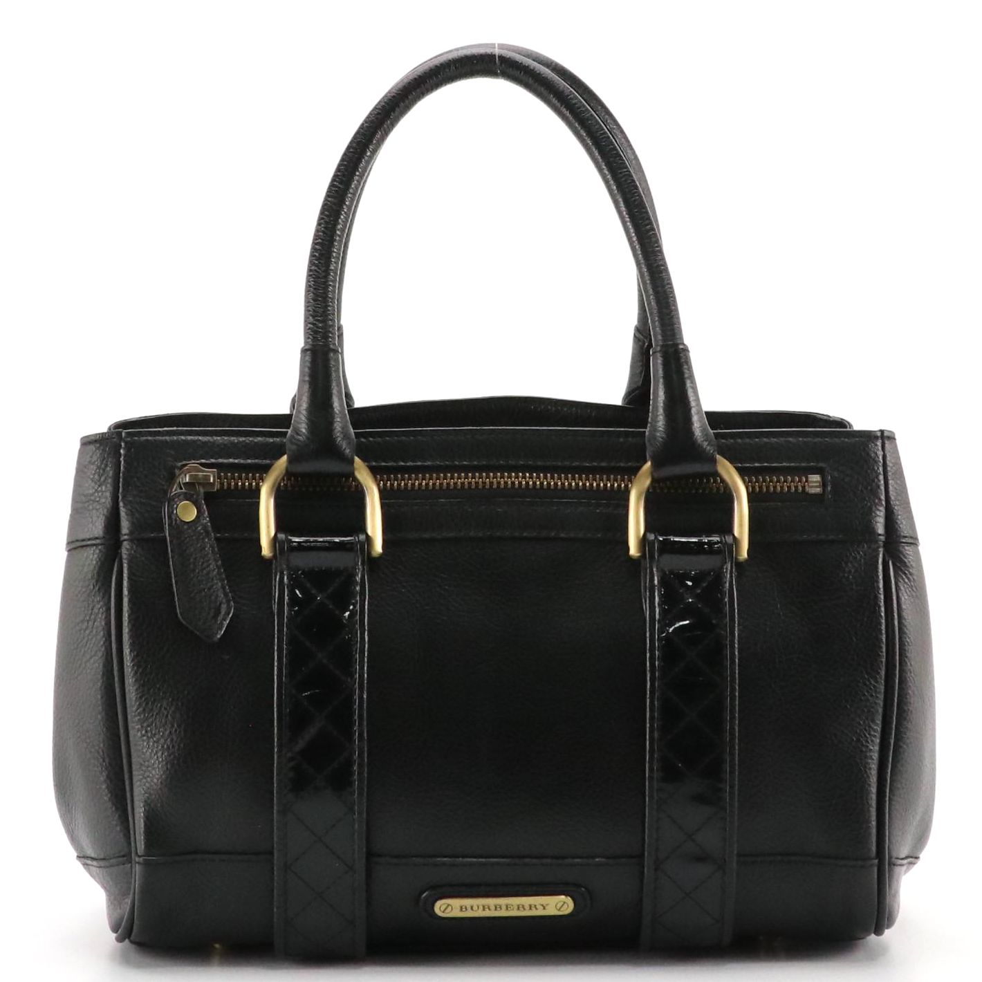 Burberry Black Grained Diamond Stitch Patent Leather Trimmed Handbag Tote