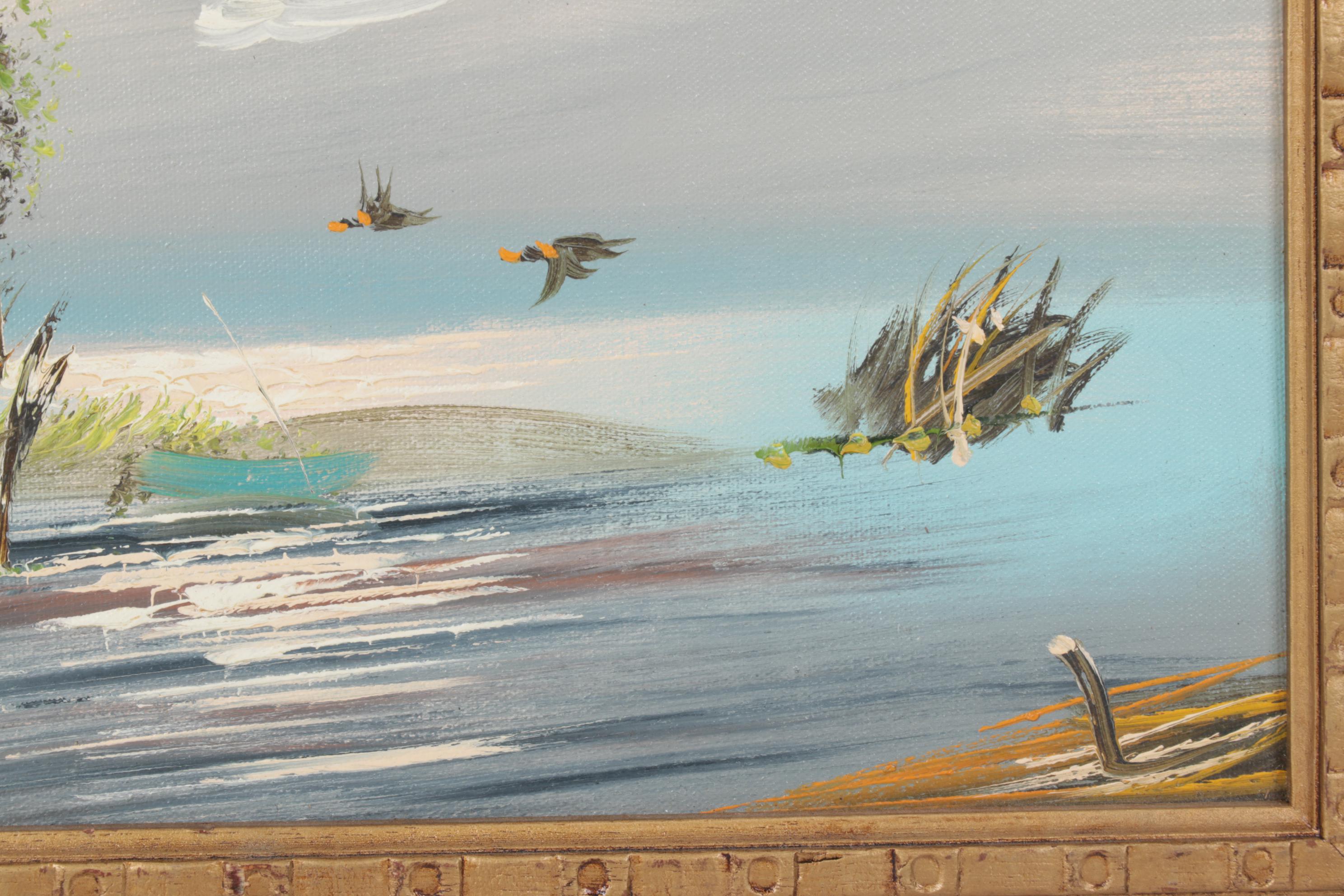 Landscape Oil on Canvas Painting of Water Fowl & Wetlands