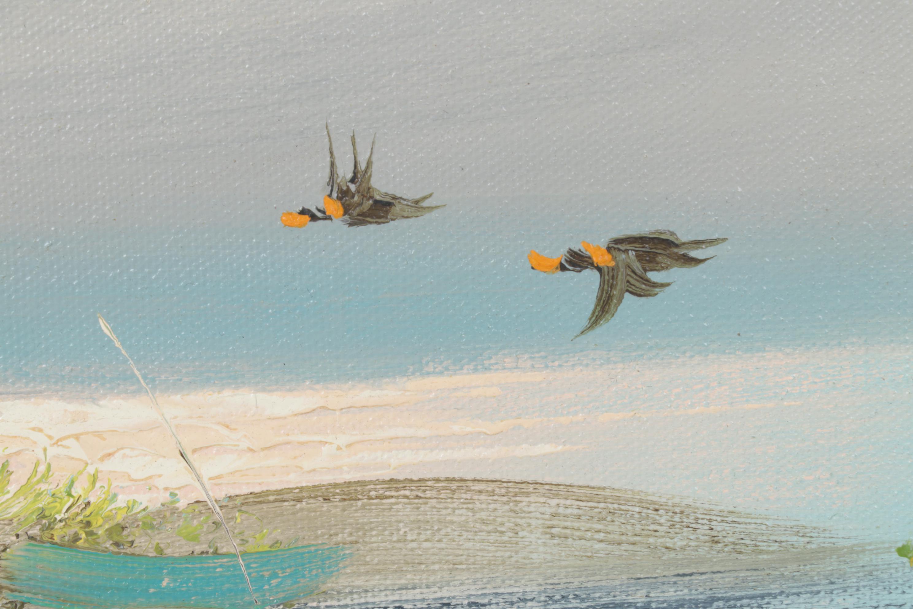 Landscape Oil on Canvas Painting of Water Fowl & Wetlands