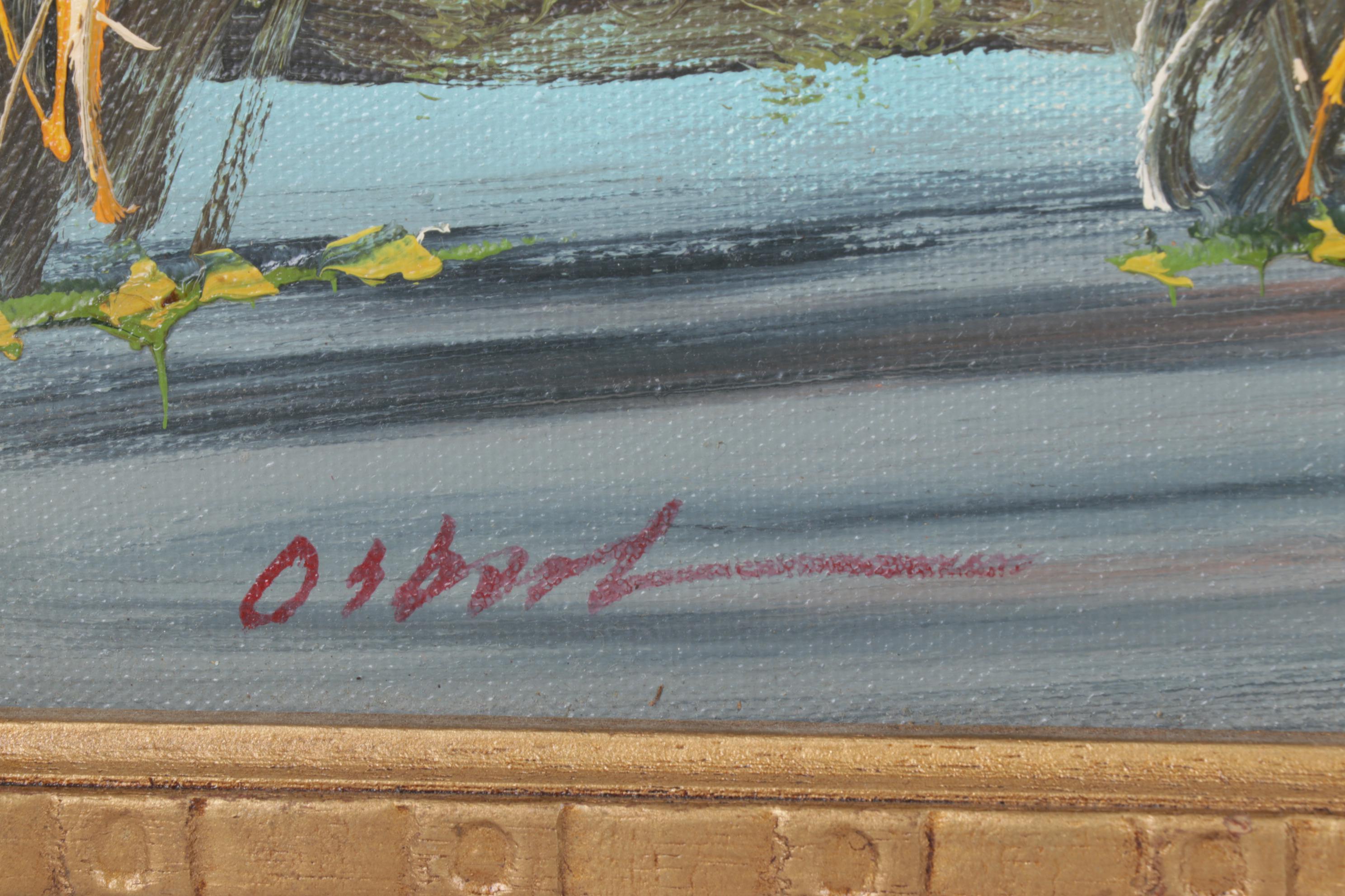 Landscape Oil on Canvas Painting of Water Fowl & Wetlands