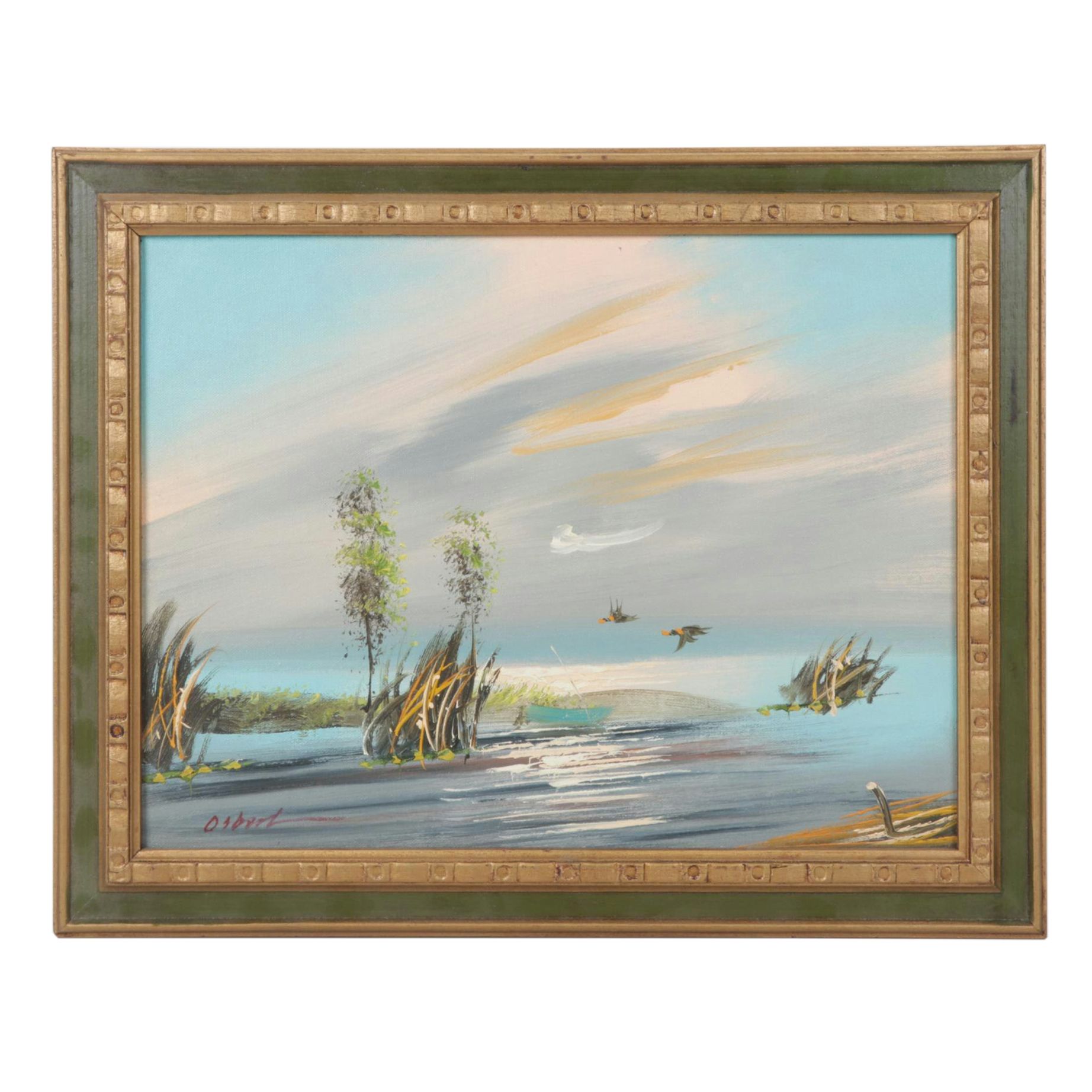 Landscape Oil on Canvas Painting of Water Fowl & Wetlands