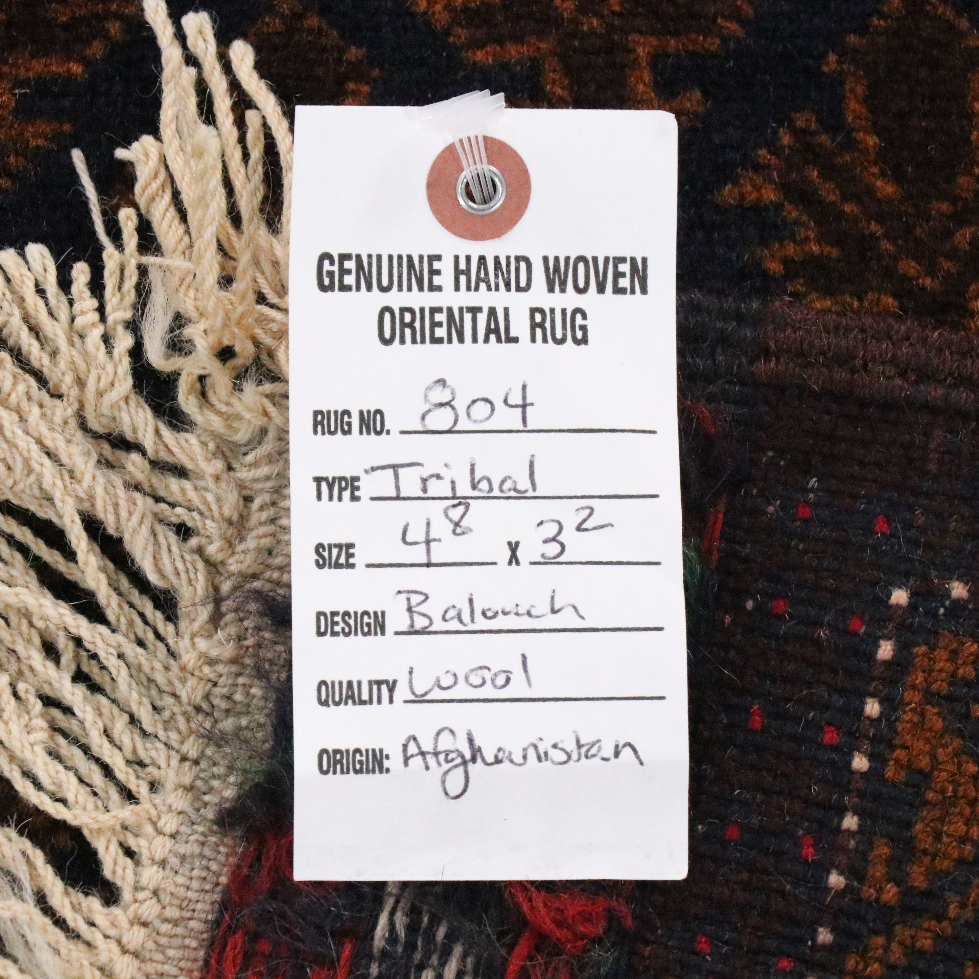 3'2 x 5'2 Hand-Knotted Afghan Baluch Area Rug