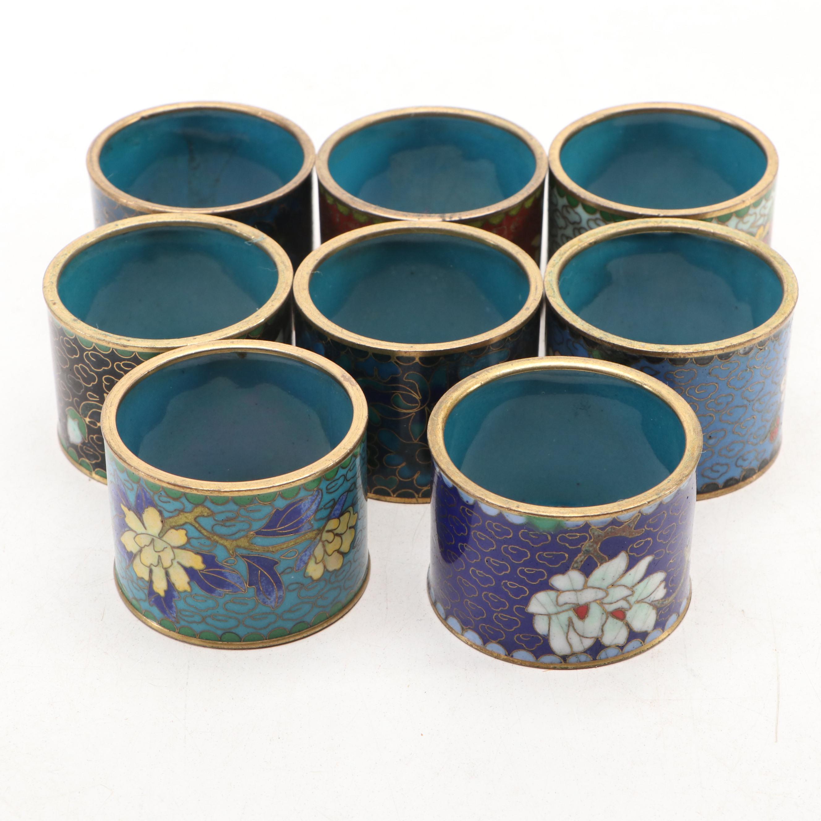 Chinese Inkstone with Cloisonné Napkin Rings and Other Decor