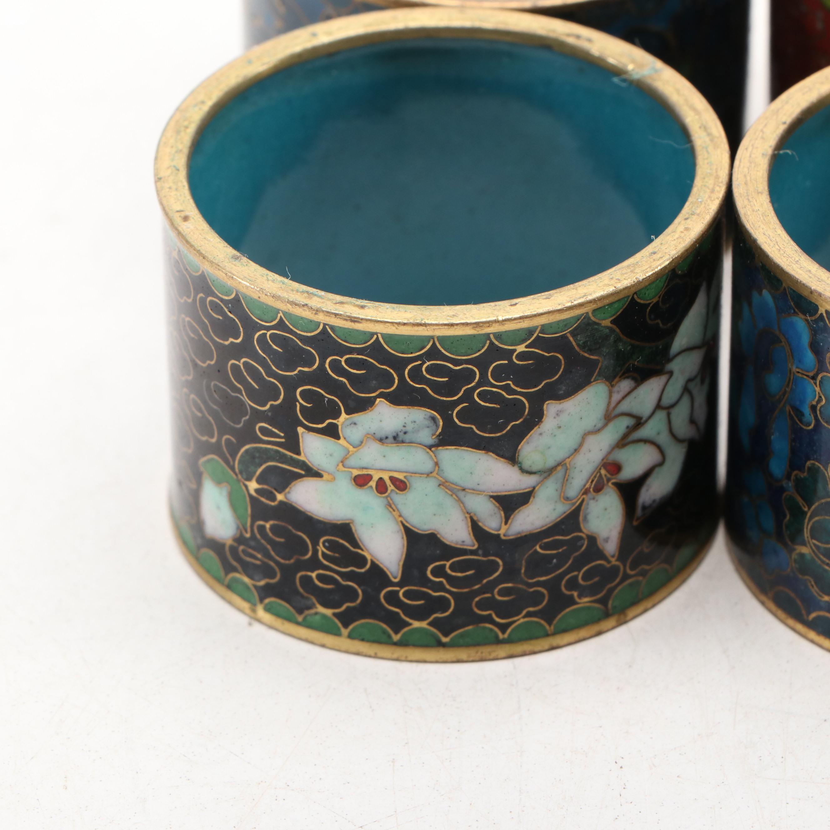 Chinese Inkstone with Cloisonné Napkin Rings and Other Decor