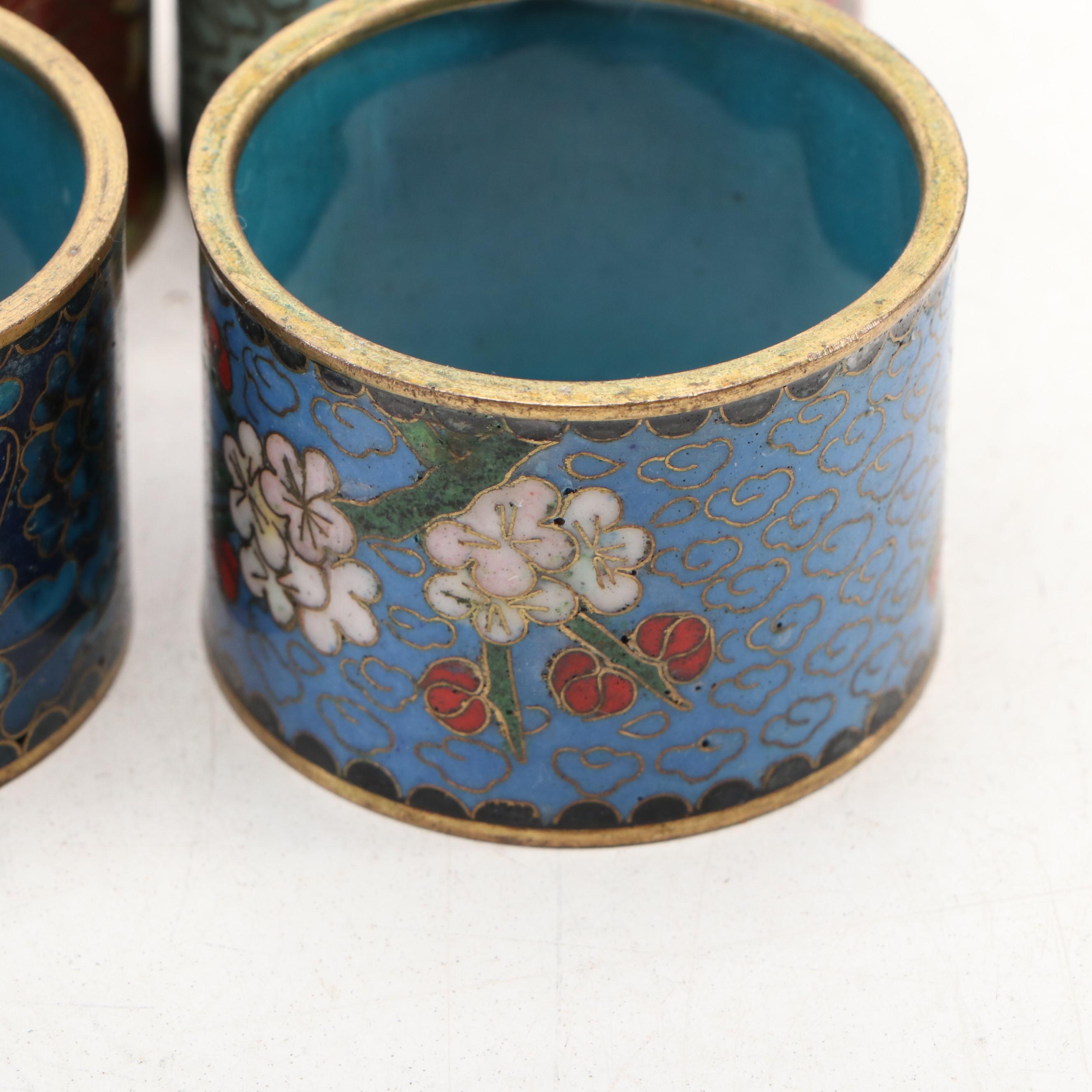 Chinese Inkstone with Cloisonné Napkin Rings and Other Decor