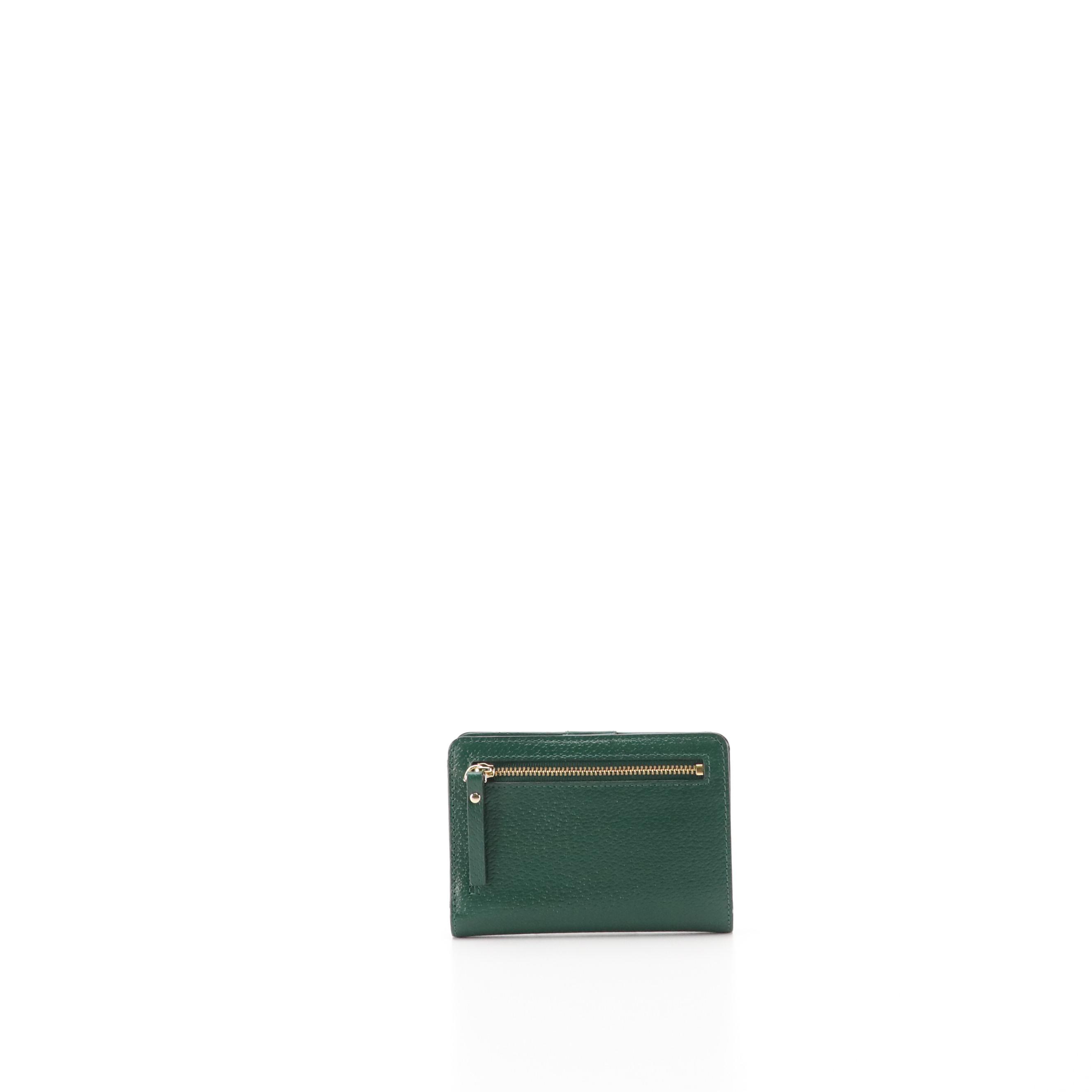 Kate Spade Tellie Wellesley Compact Wallet in Nightfores Green Leather, With Tag