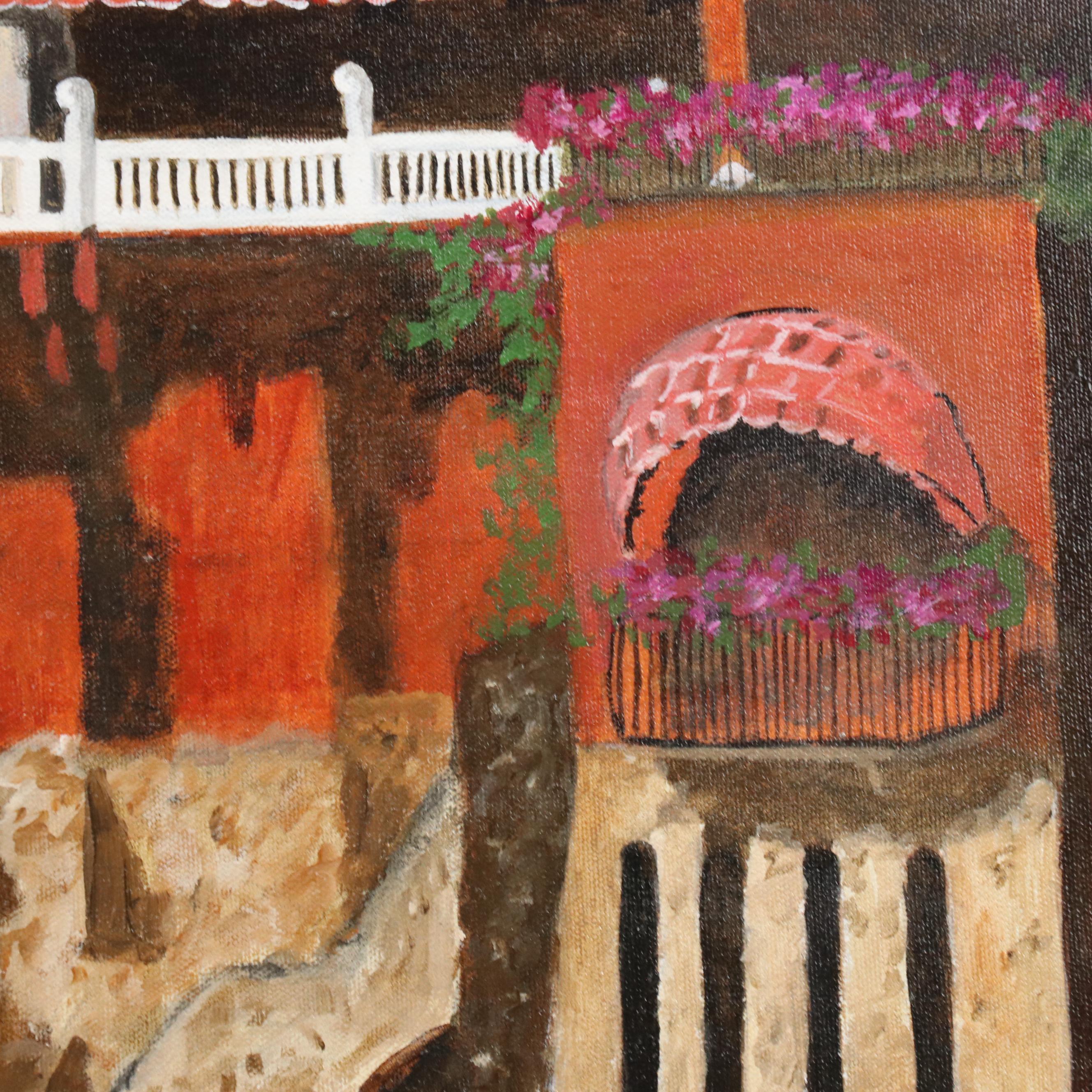 Village Landscape Oil Painting of European Villa, 1993