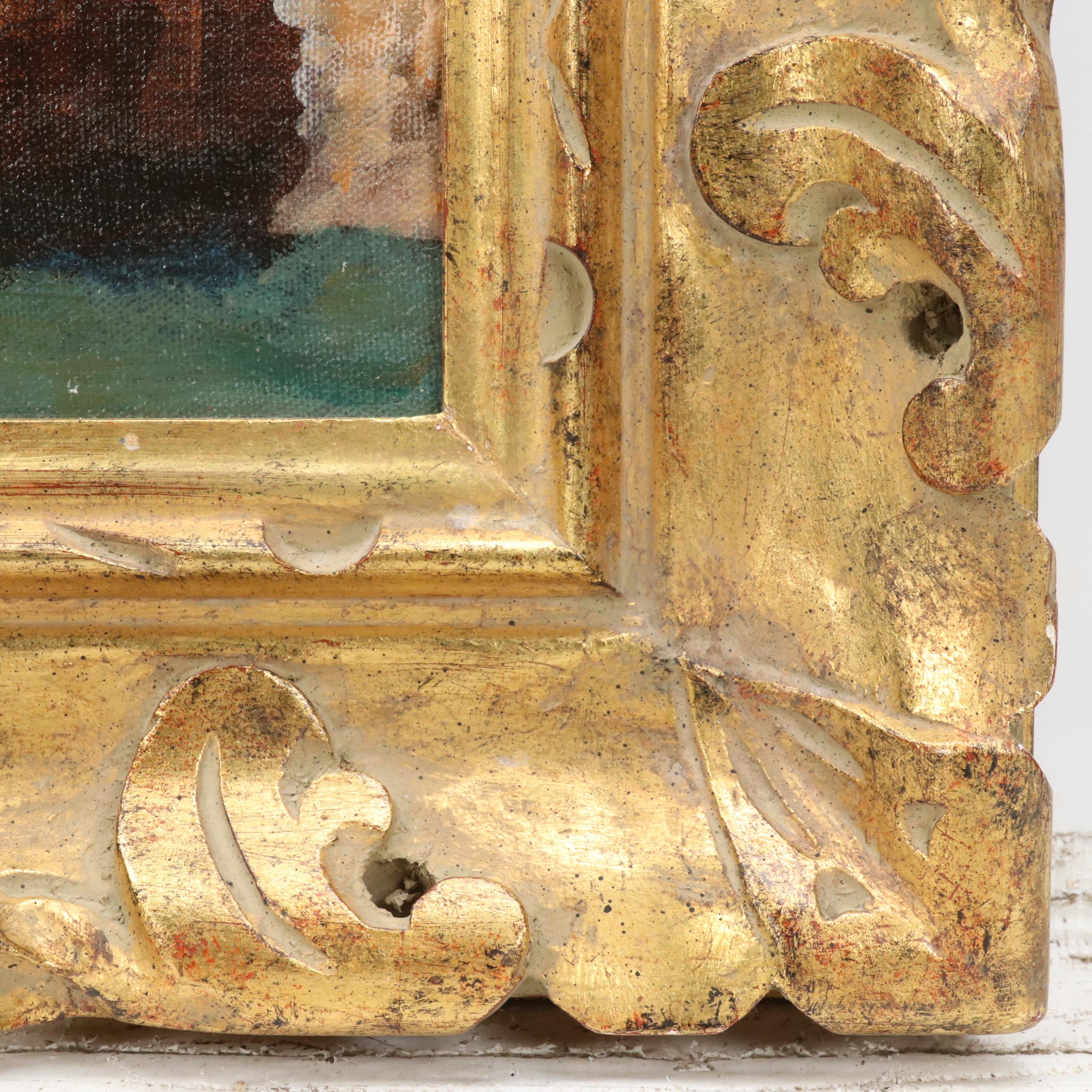 Village Landscape Oil Painting of European Villa, 1993