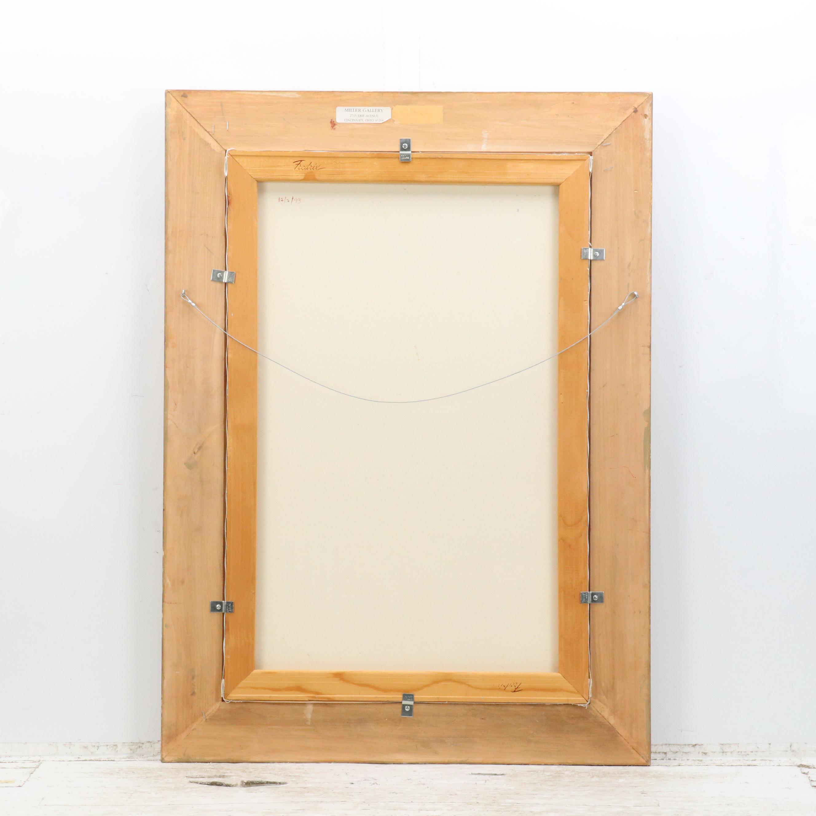 Village Landscape Oil Painting of European Villa, 1993