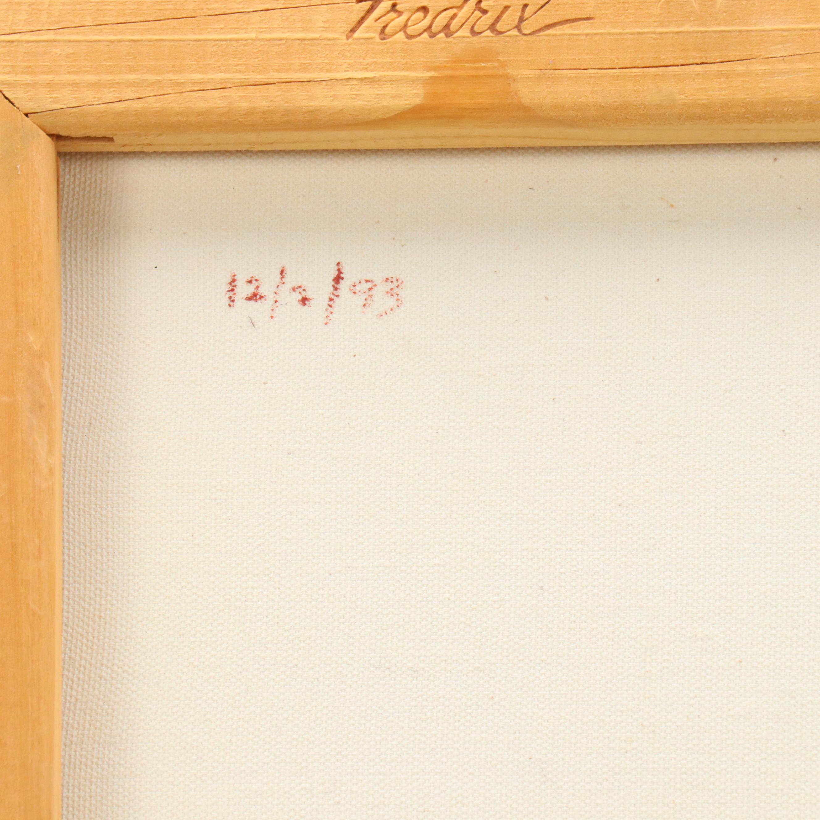 Village Landscape Oil Painting of European Villa, 1993