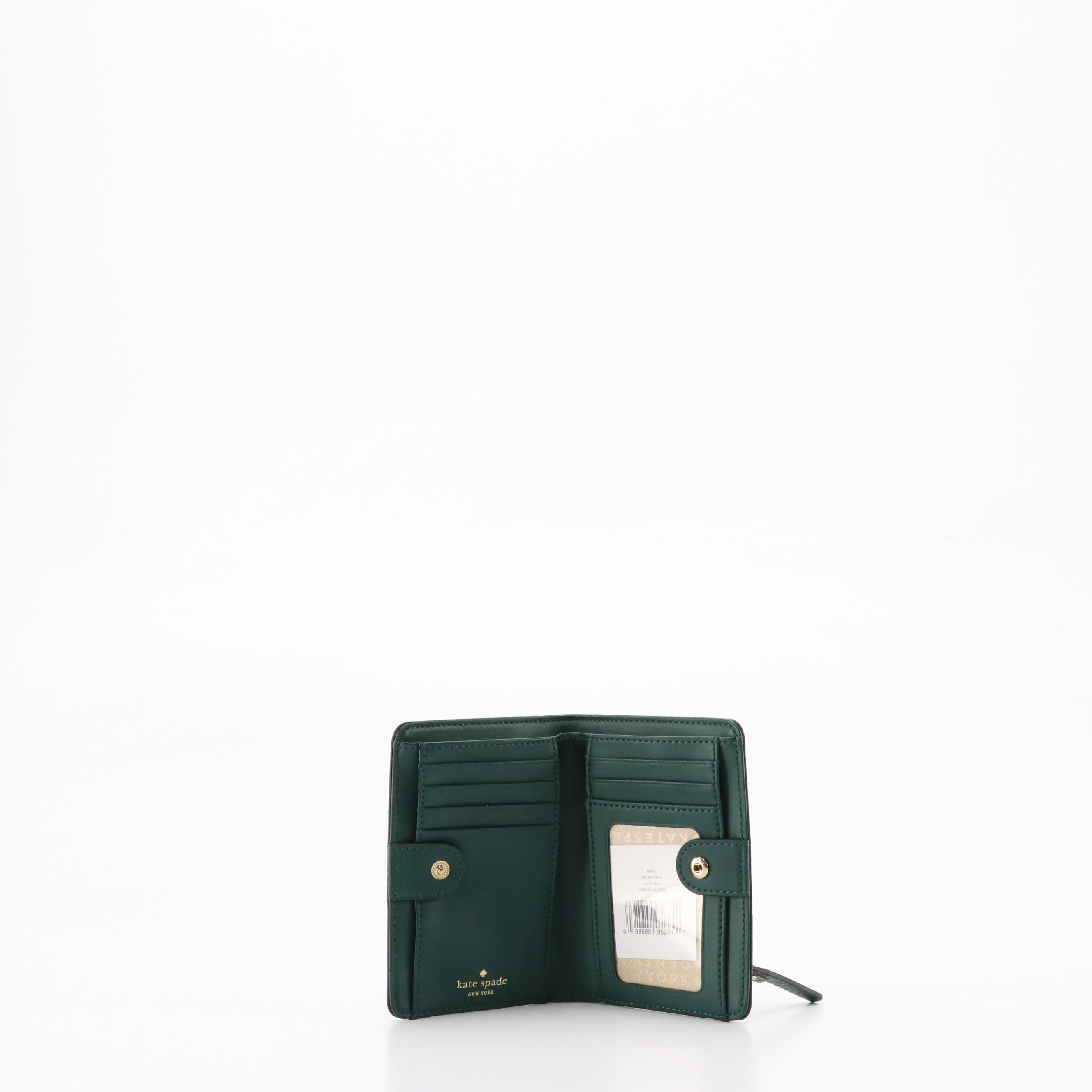 Kate Spade Tellie Wellesley Compact Wallet in Nightfores Green Leather, With Tag
