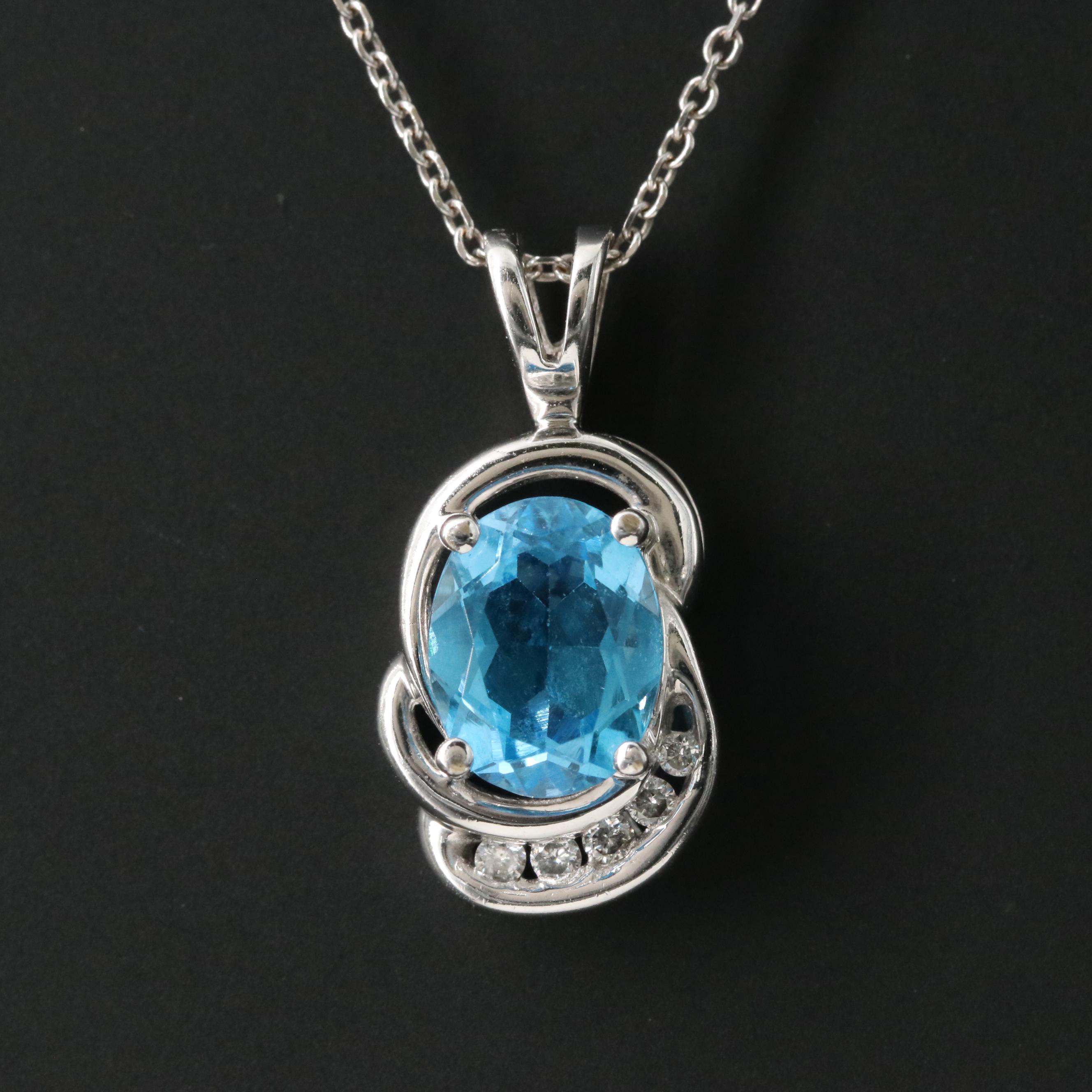 10K Topaz and Diamond Pendant on 14K Chain Necklace