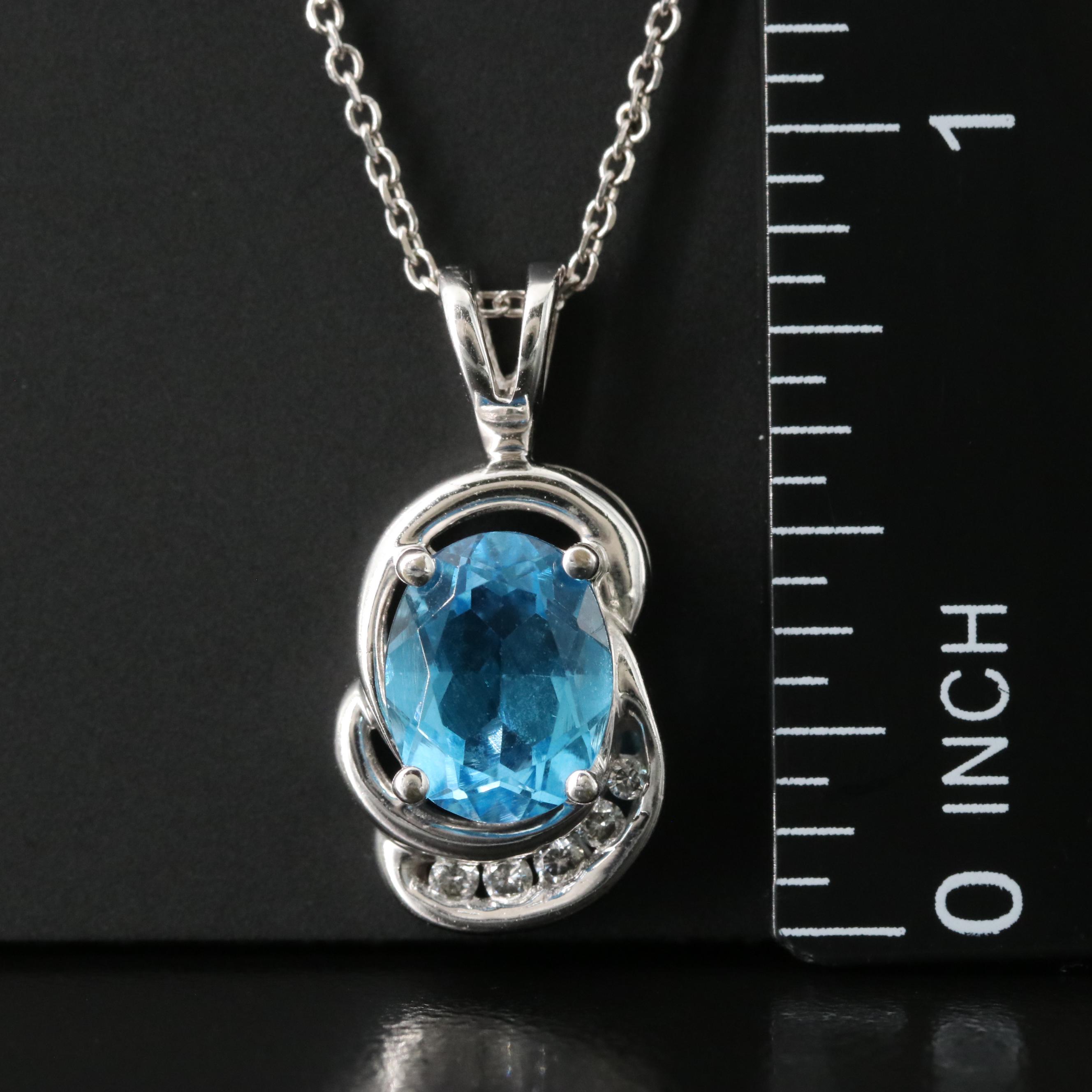 10K Topaz and Diamond Pendant on 14K Chain Necklace