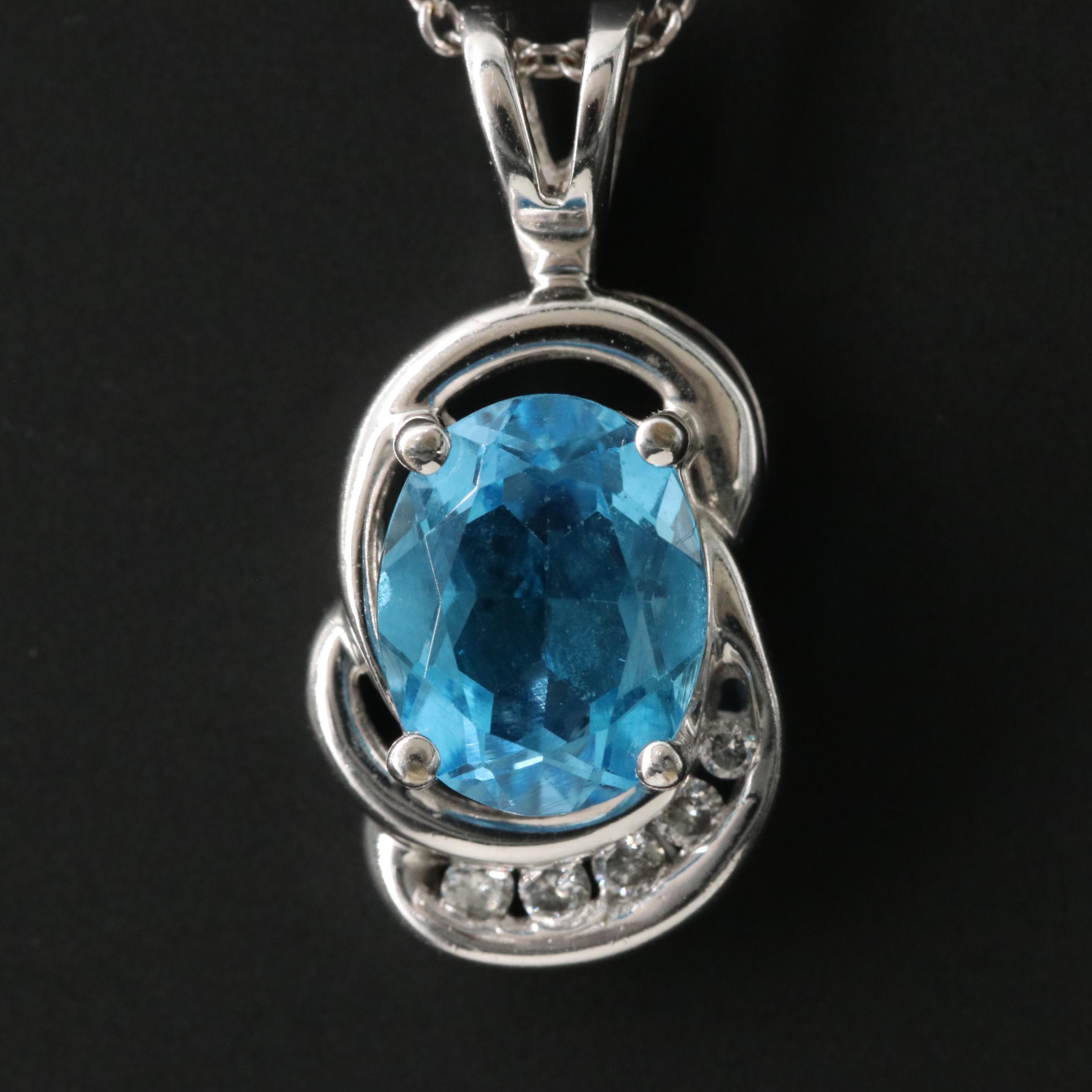 10K Topaz and Diamond Pendant on 14K Chain Necklace