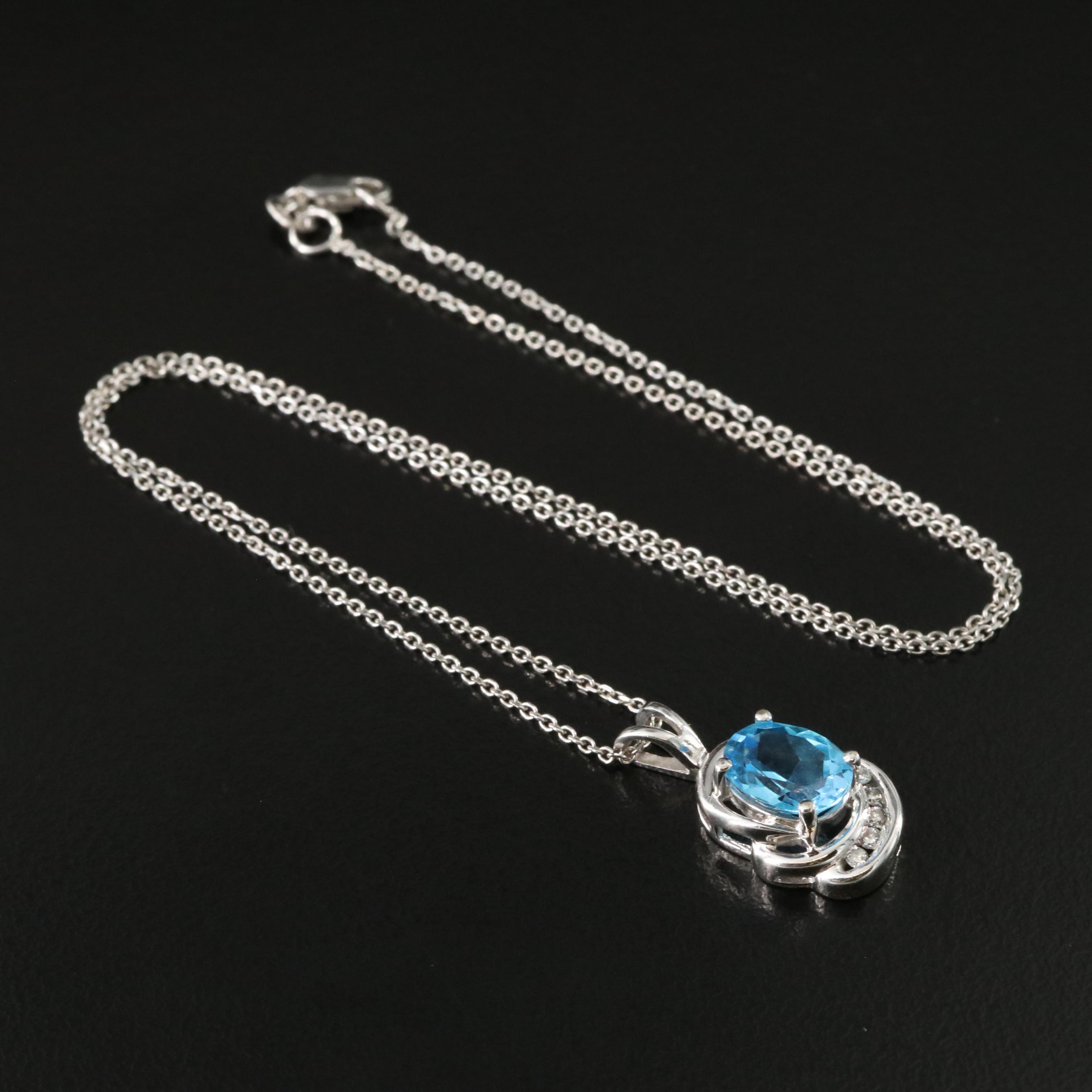 10K Topaz and Diamond Pendant on 14K Chain Necklace