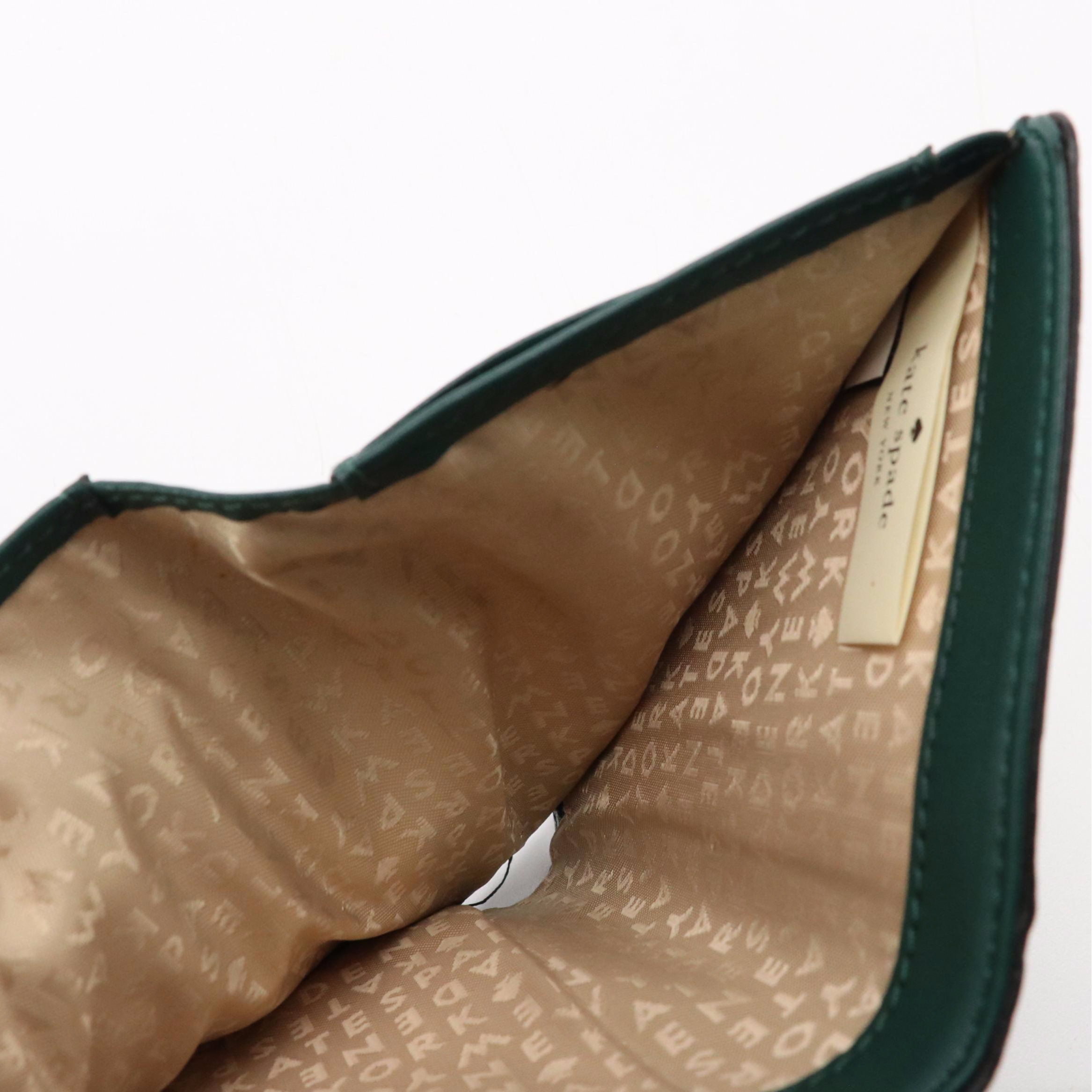 Kate Spade Tellie Wellesley Compact Wallet in Nightfores Green Leather, With Tag