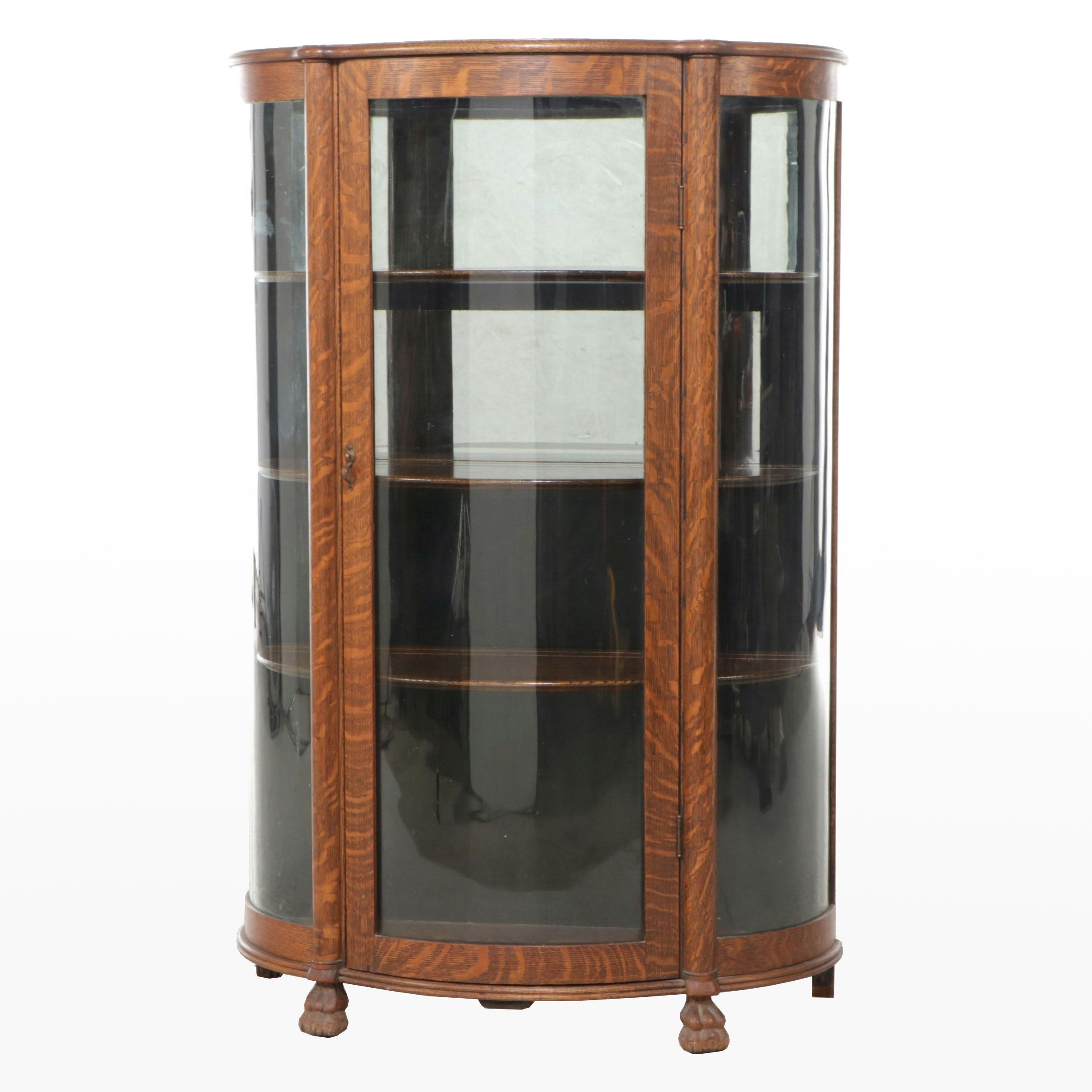 Quartersawn Oak Curved Glass Display Cabinet, Early 20th Century