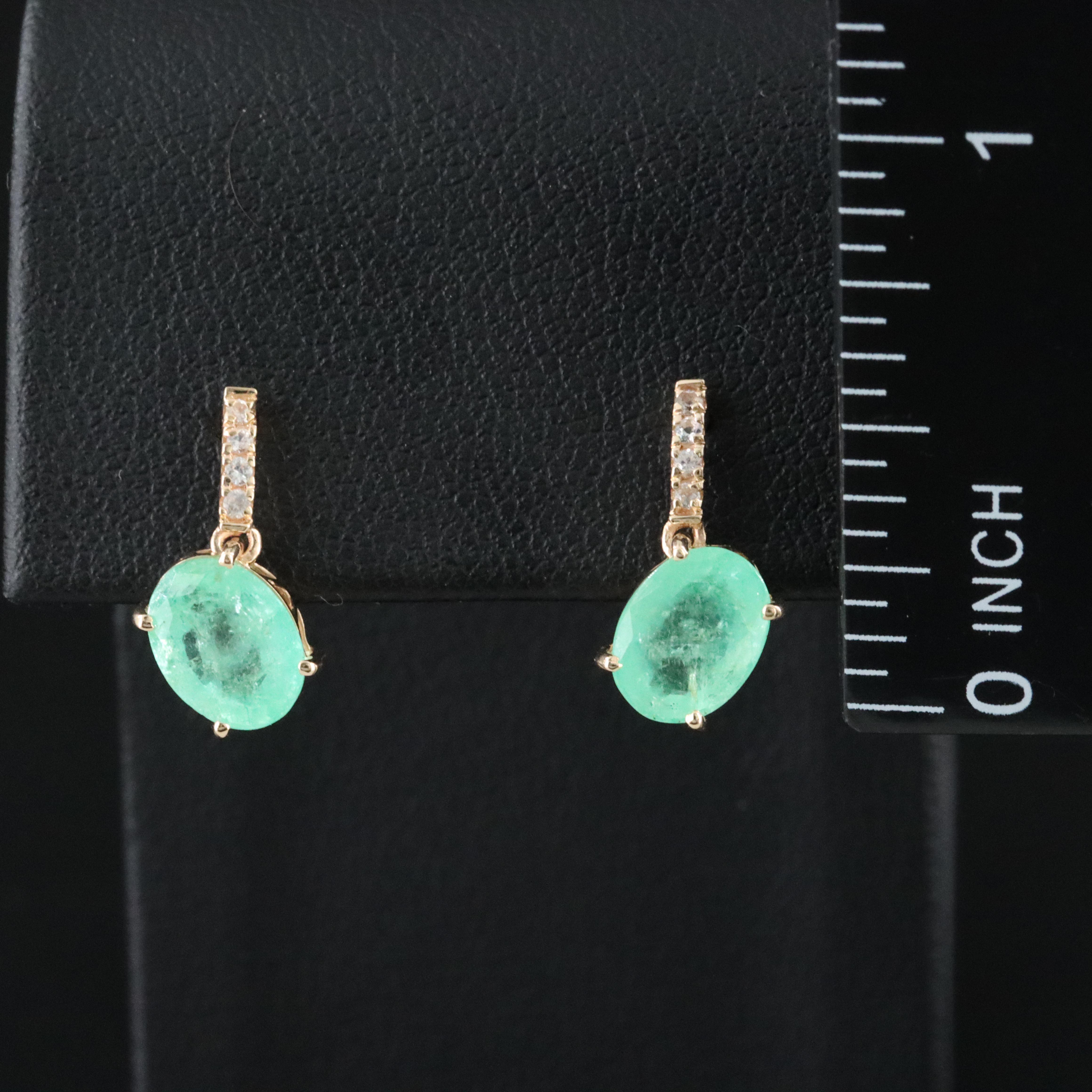 14K Emerald and White Sapphire Earrings