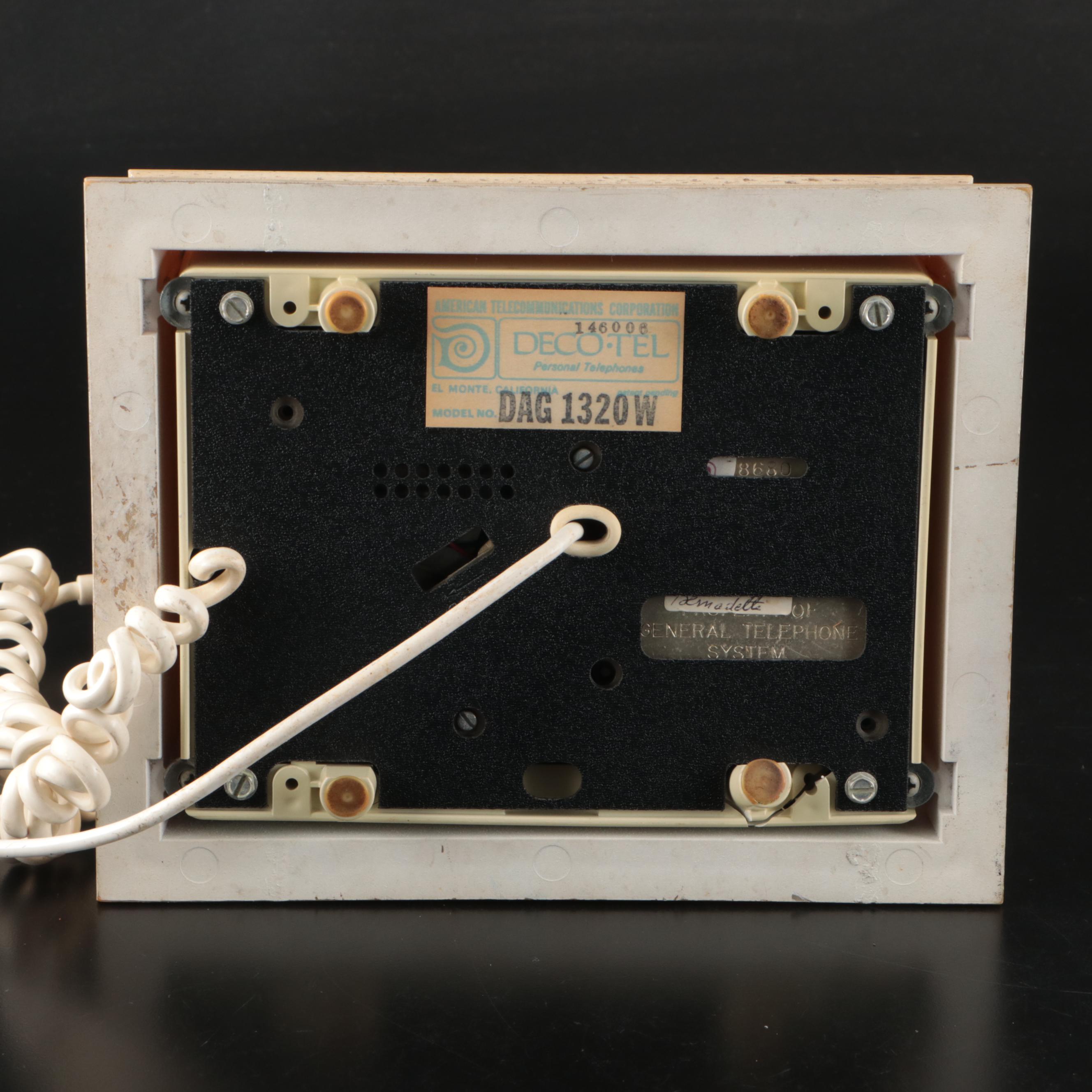 Art Nouveau Style Brass Vanity Mirror, Deco-Tel Rotary Phone, and Lanshire Clock