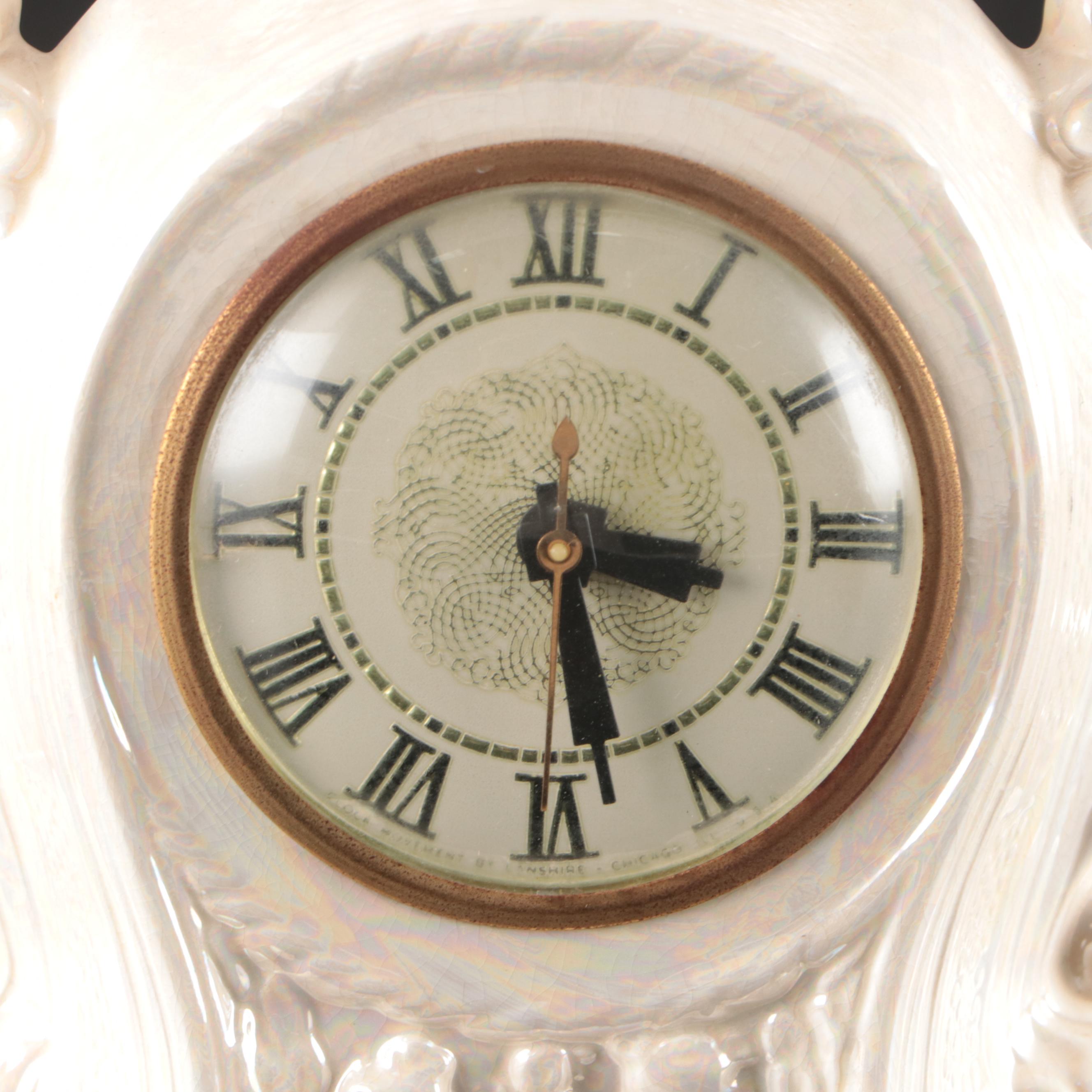 Art Nouveau Style Brass Vanity Mirror, Deco-Tel Rotary Phone, and Lanshire Clock