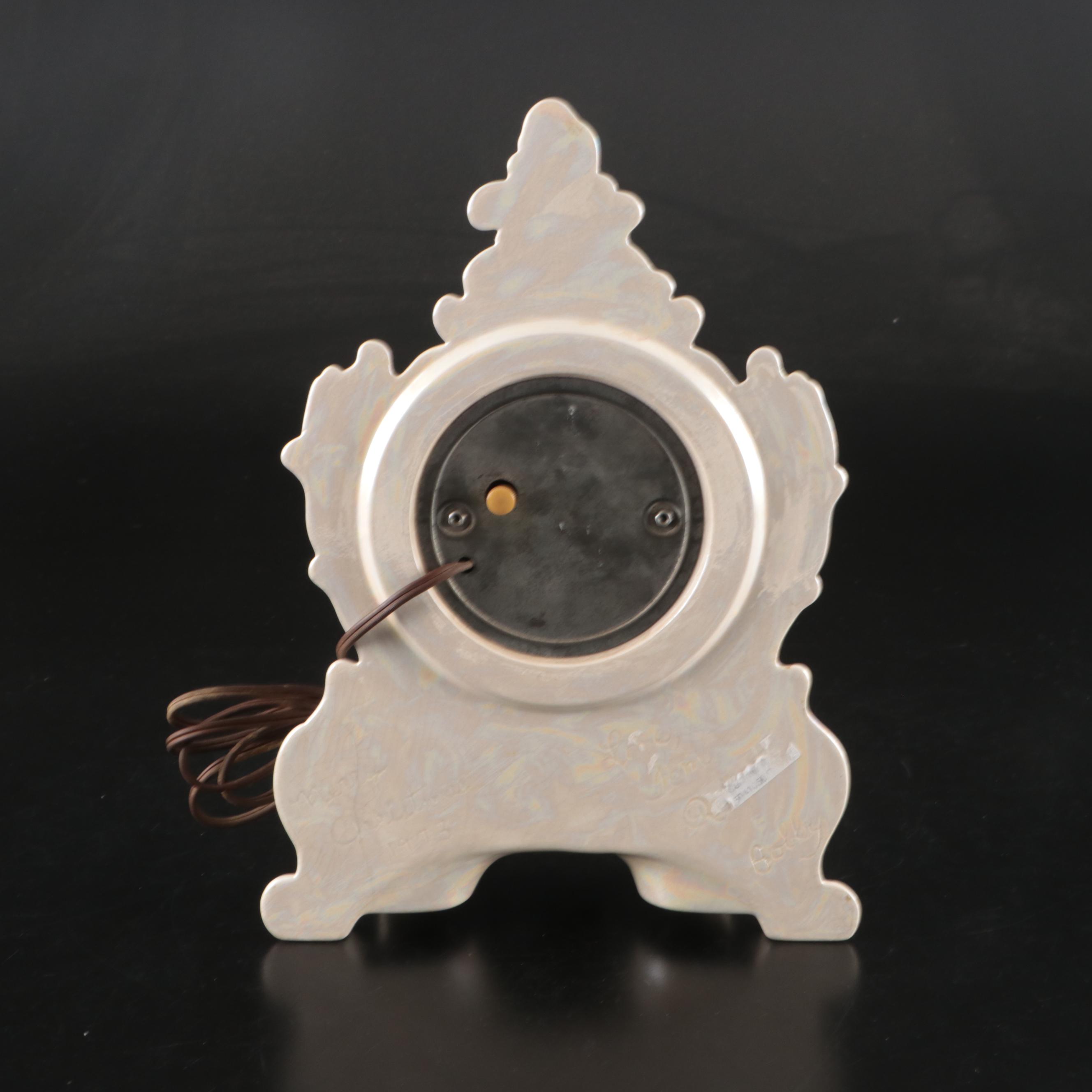 Art Nouveau Style Brass Vanity Mirror, Deco-Tel Rotary Phone, and Lanshire Clock