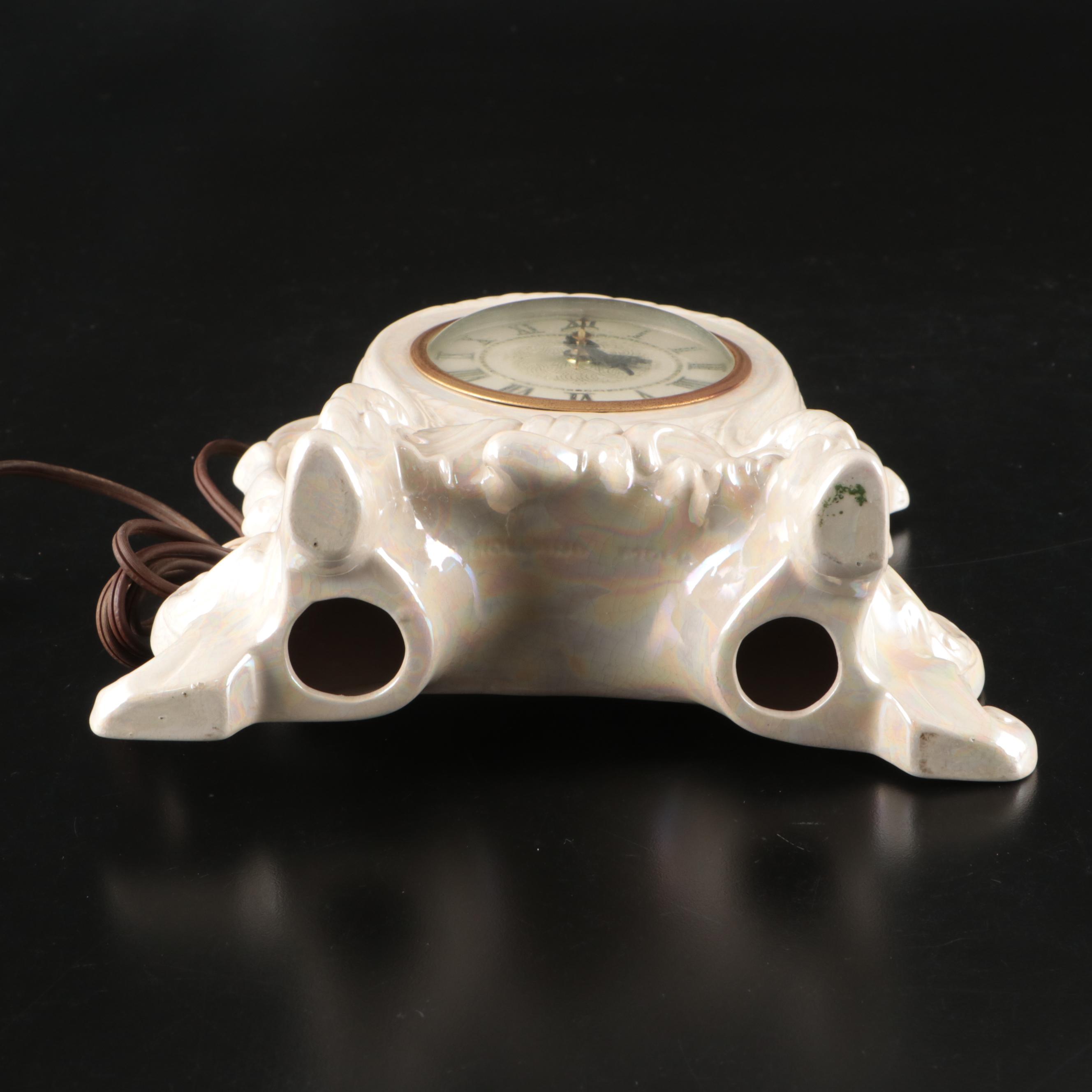 Art Nouveau Style Brass Vanity Mirror, Deco-Tel Rotary Phone, and Lanshire Clock