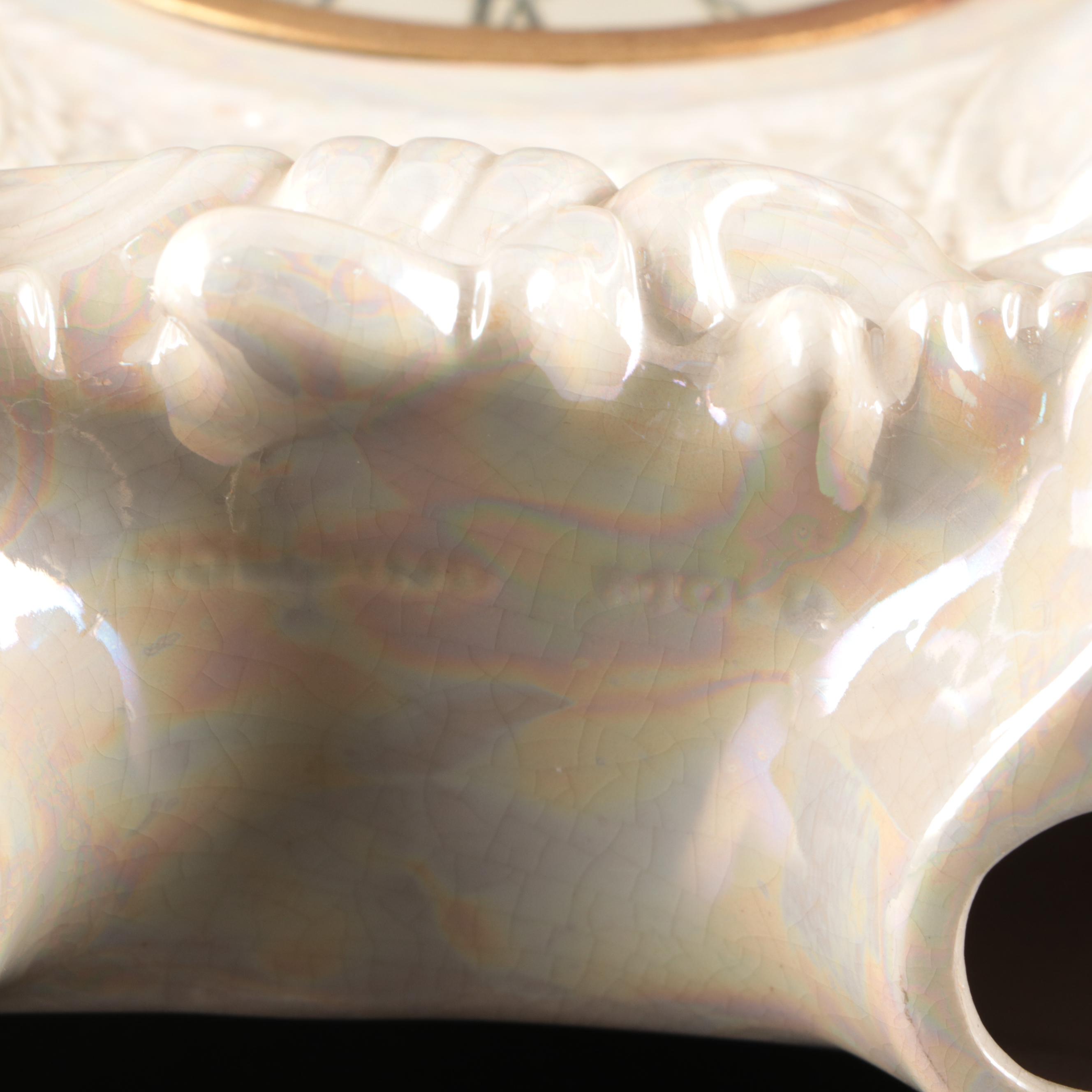 Art Nouveau Style Brass Vanity Mirror, Deco-Tel Rotary Phone, and Lanshire Clock