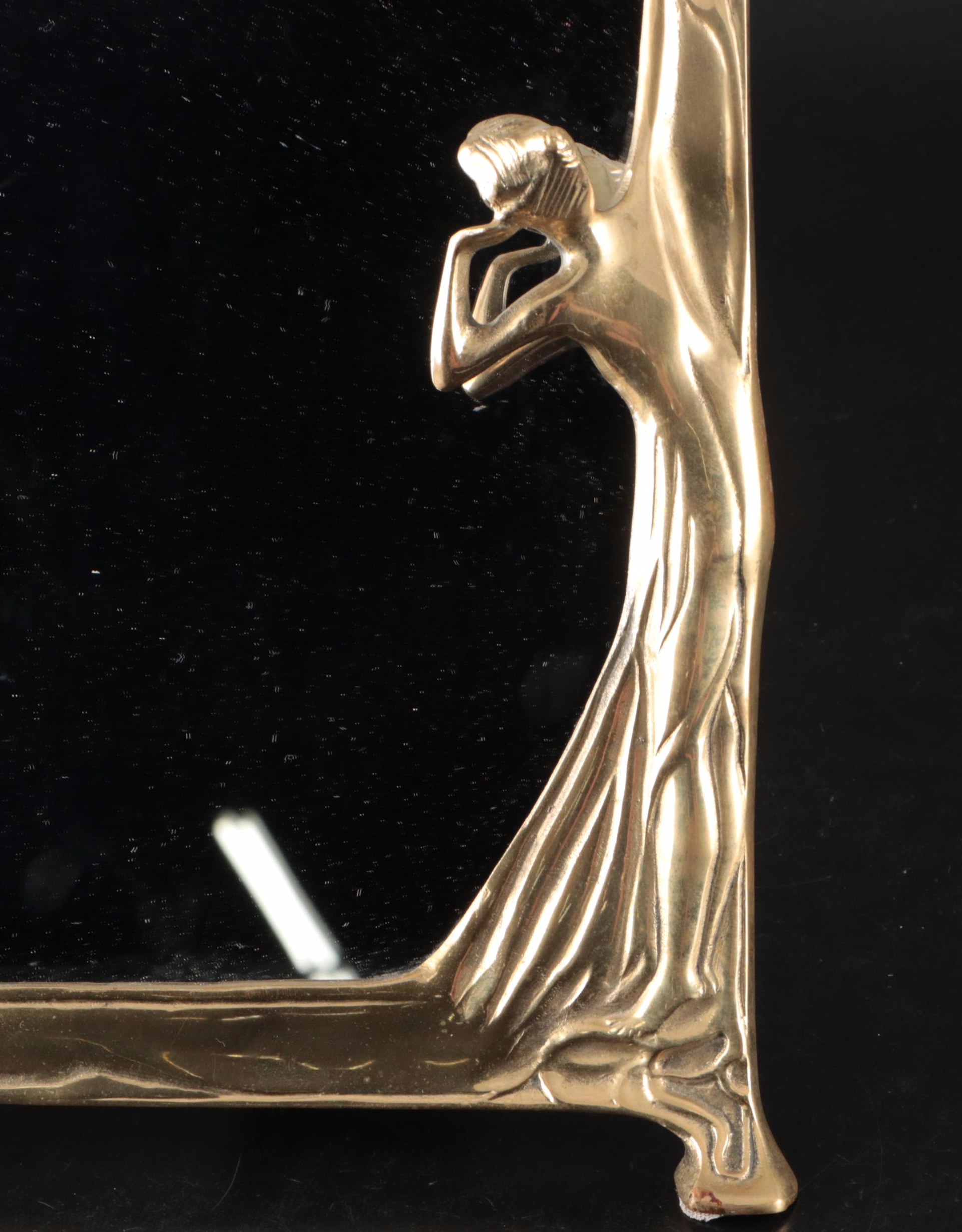 Art Nouveau Style Brass Vanity Mirror, Deco-Tel Rotary Phone, and Lanshire Clock