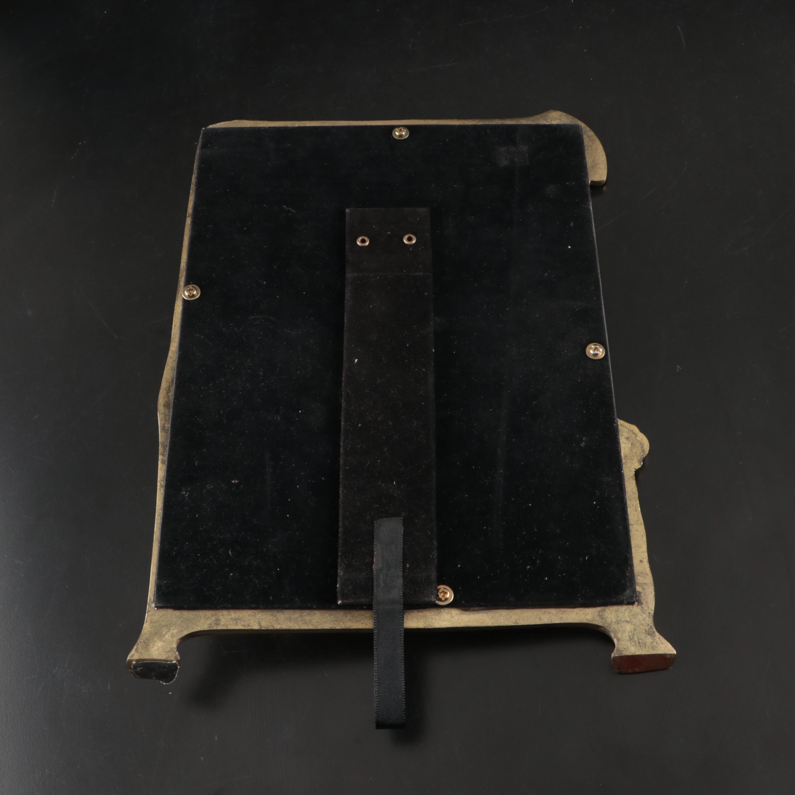 Art Nouveau Style Brass Vanity Mirror, Deco-Tel Rotary Phone, and Lanshire Clock