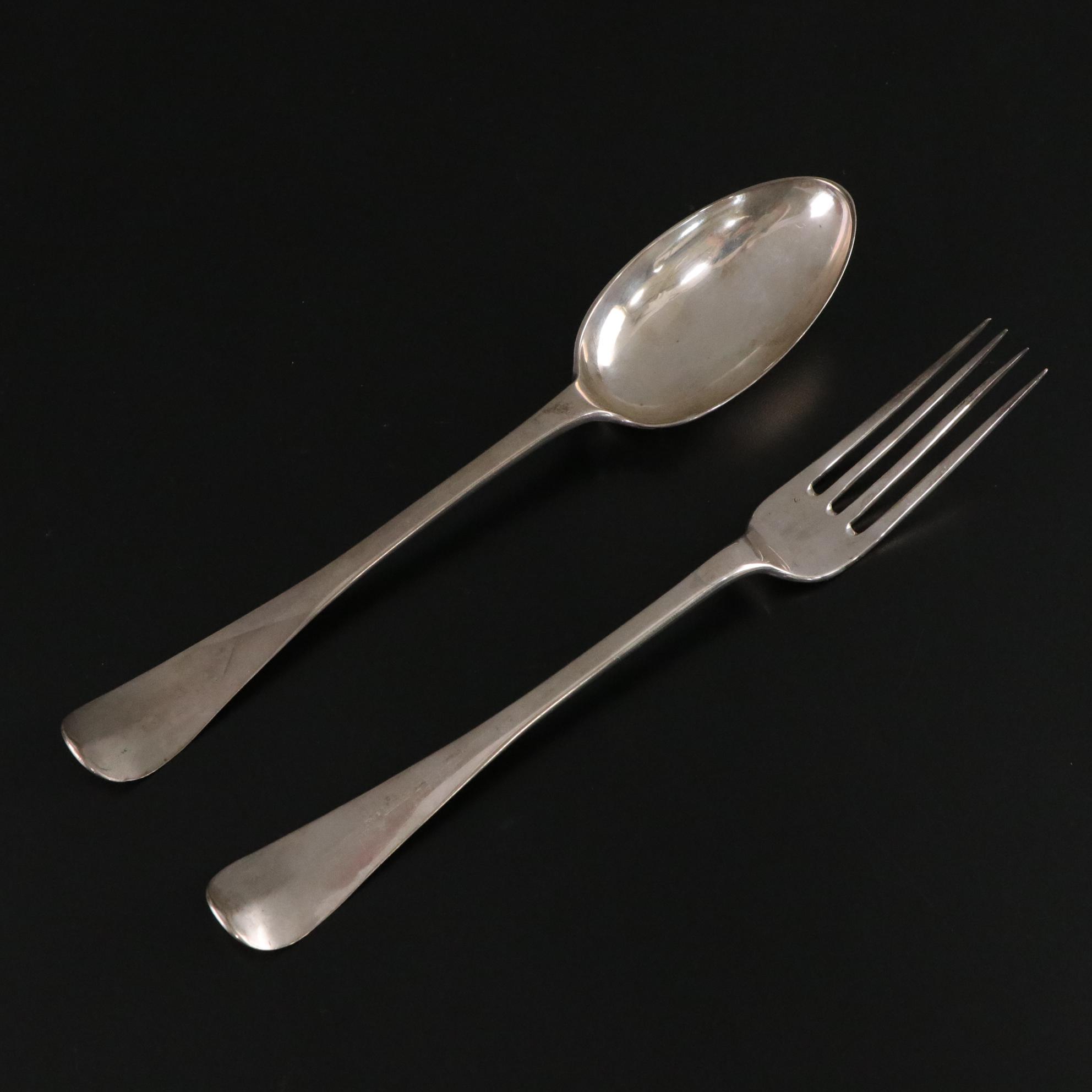 Dutch Coin Silver Serving Fork & Spoon with Case, 1802