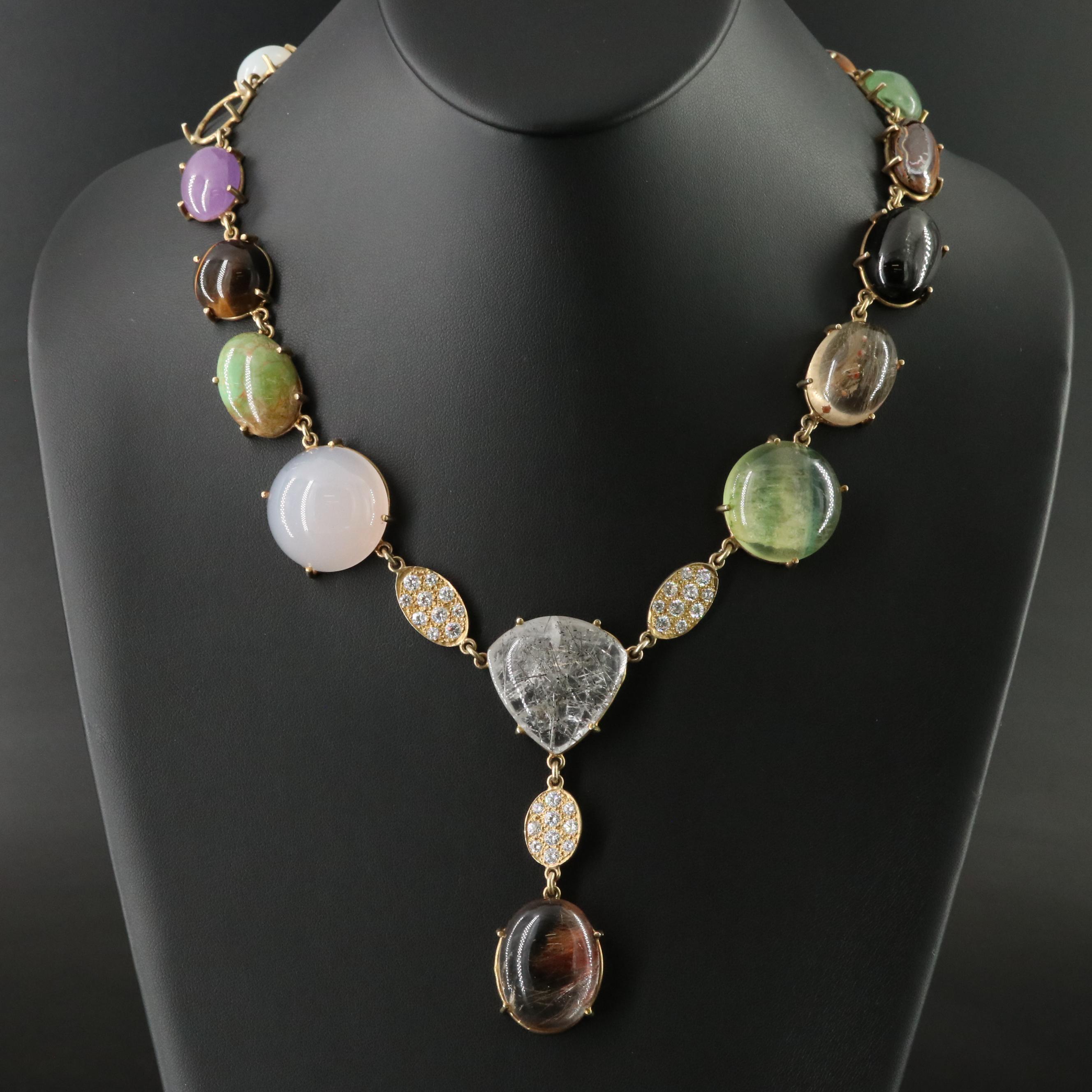 Sterling Gemstone, Tourmalinated and Rutilated Quartz Necklace