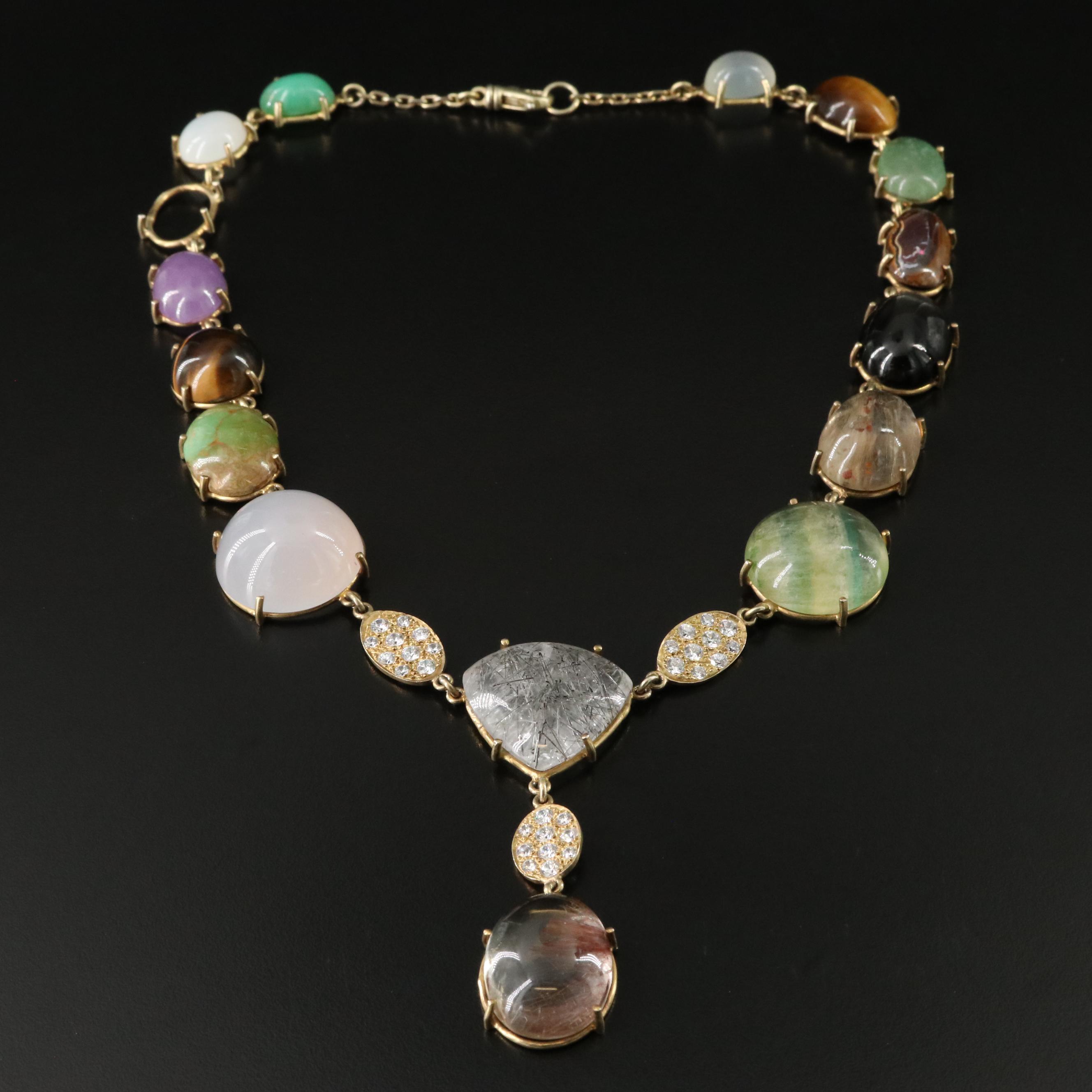 Sterling Gemstone, Tourmalinated and Rutilated Quartz Necklace