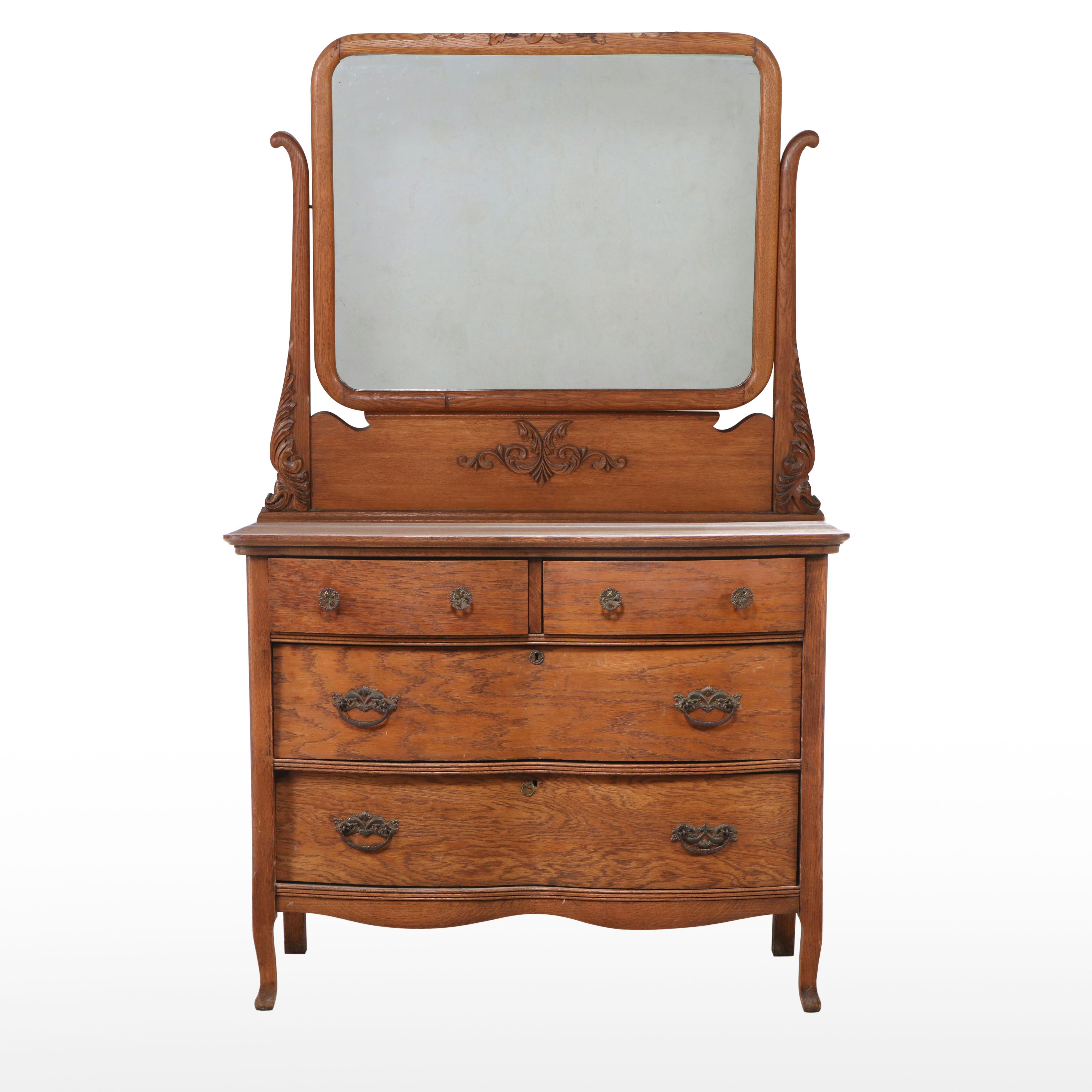 Victorian Oak Dresser with Mirror, Late 19th/Early 20th Century