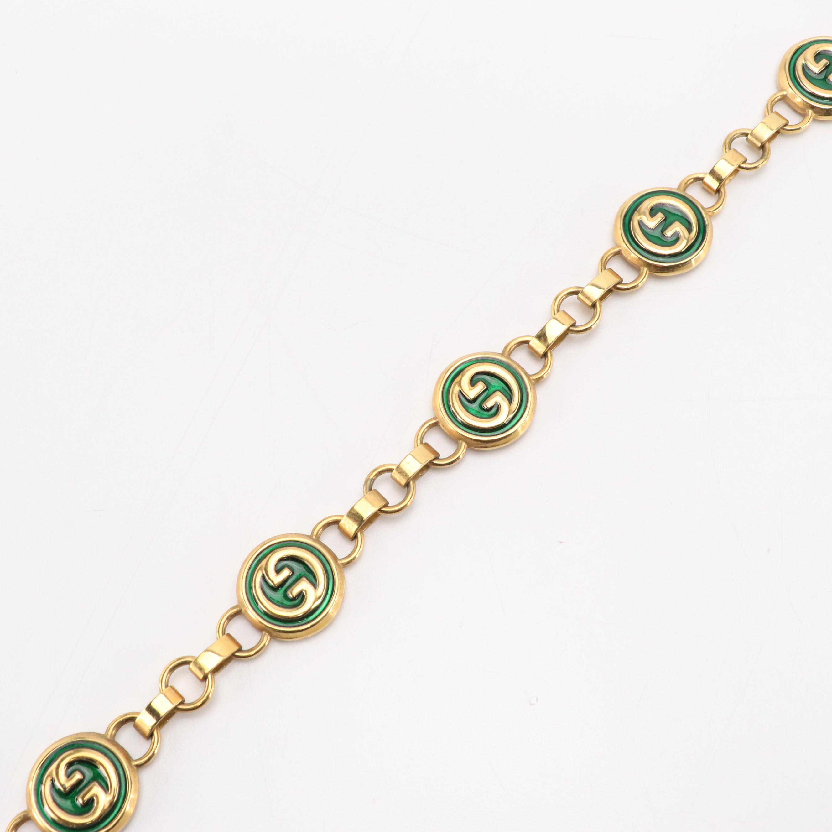 Gucci Vintage Green GG Chain-Link Belt