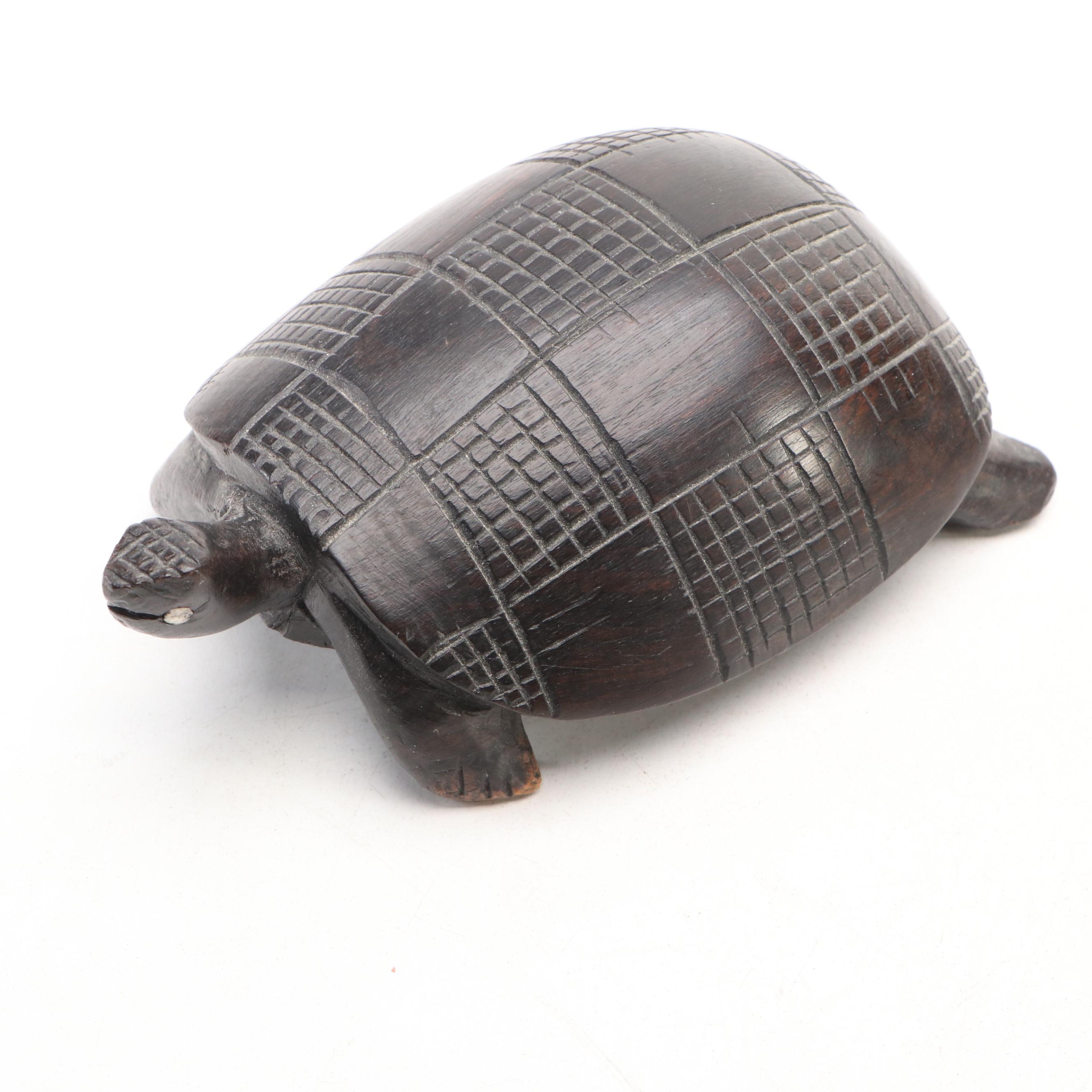 Hand-Carved Wooden and Stone Turtle Figures