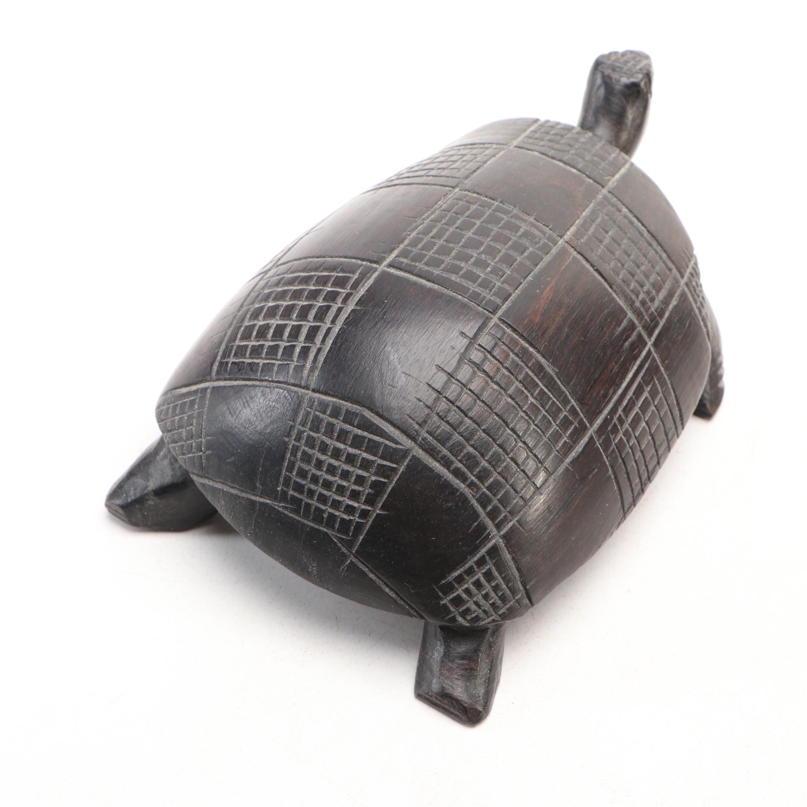 Hand-Carved Wooden and Stone Turtle Figures