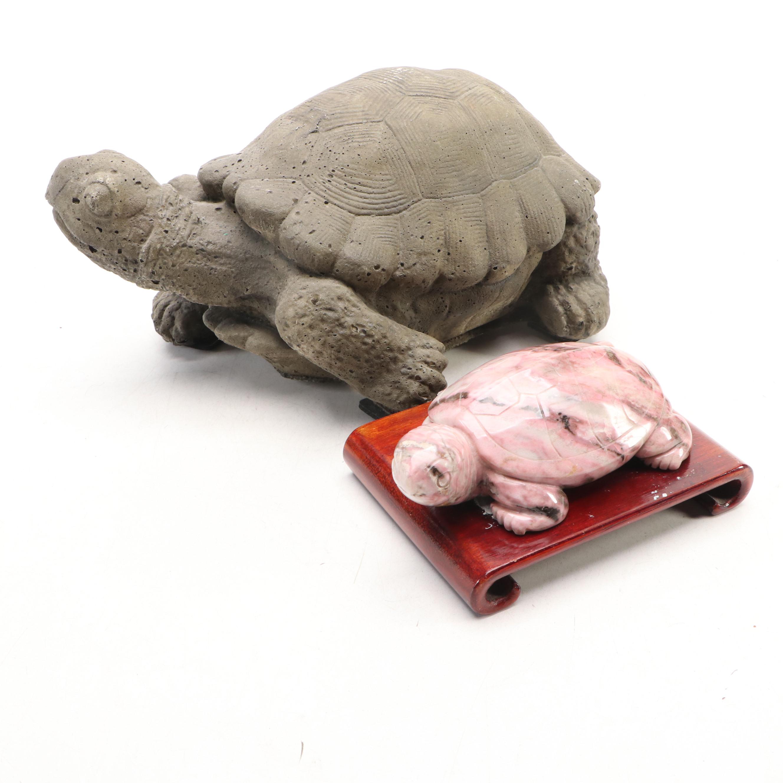 Hand-Carved Wooden and Stone Turtle Figures